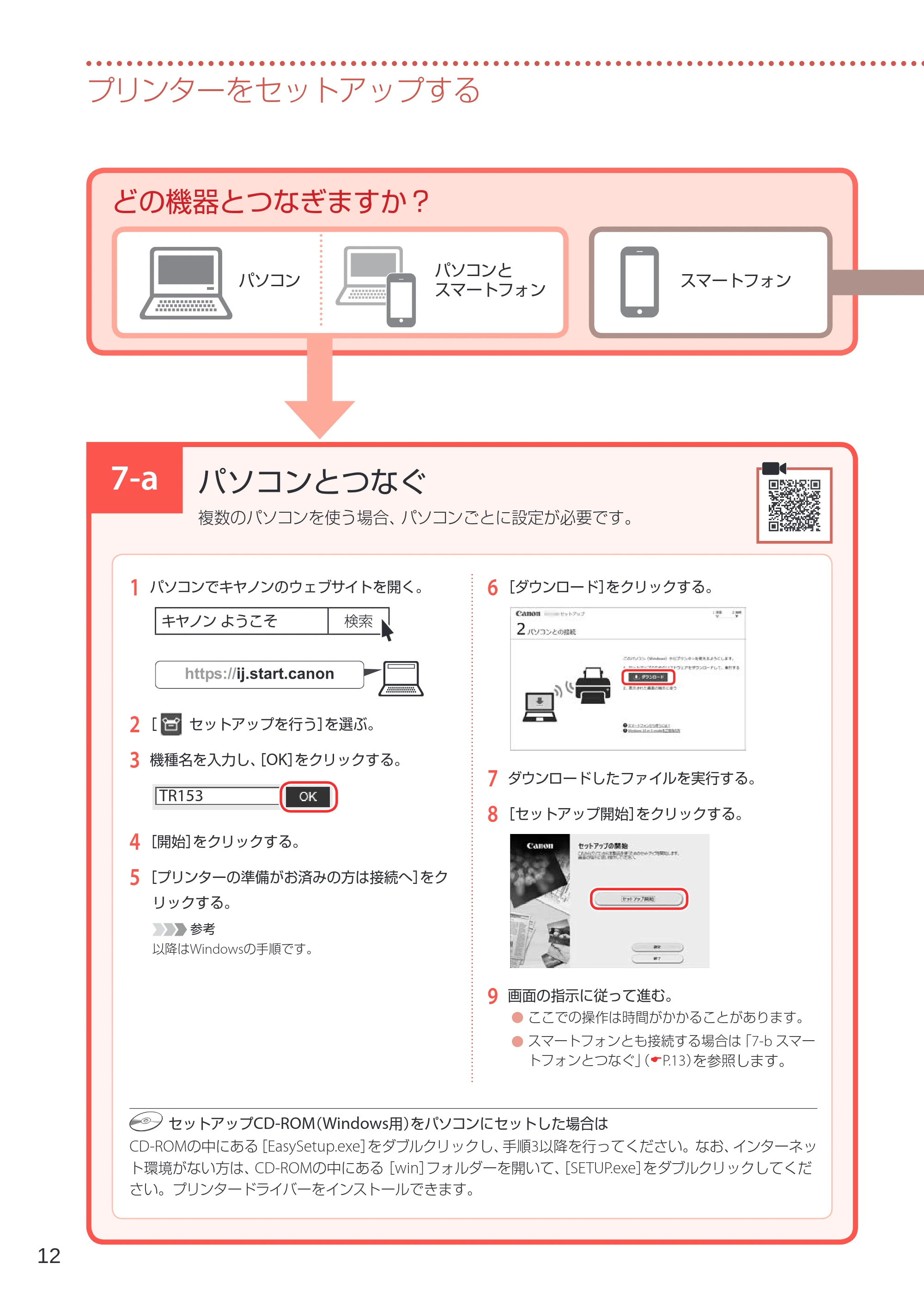キヤノン TR153 設置・基本操作マニュアル 2022年2月15日掲載（PDF：5.17MB） — 7-a パソコンとつなぐ — 原本ページ — 14ページ