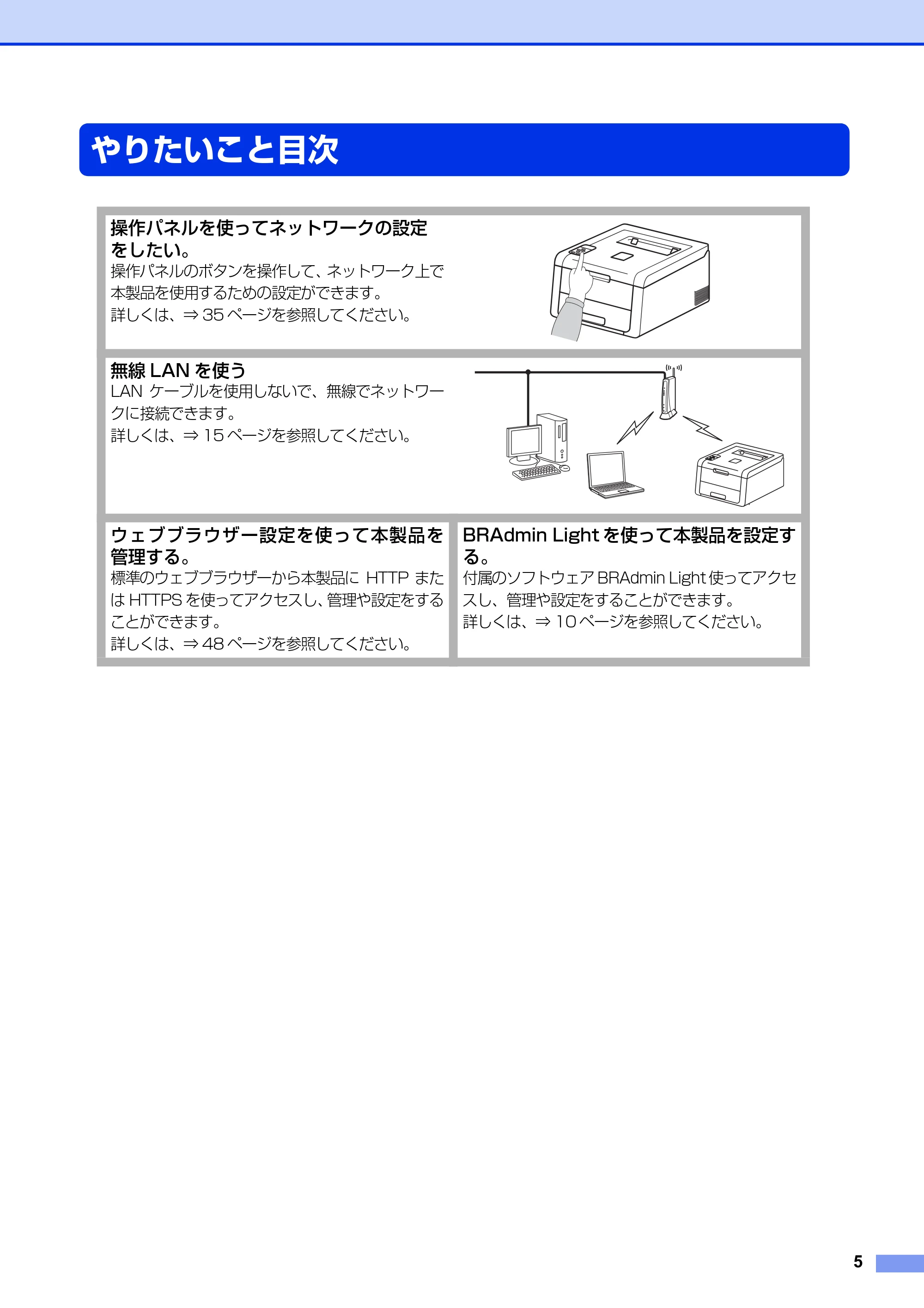 ブラザー HL-3140CW / HL-3170CDW ユーザーズガイド ~ネットワーク編~ — やりたいこと目次 — 原本ページ — 6ページ