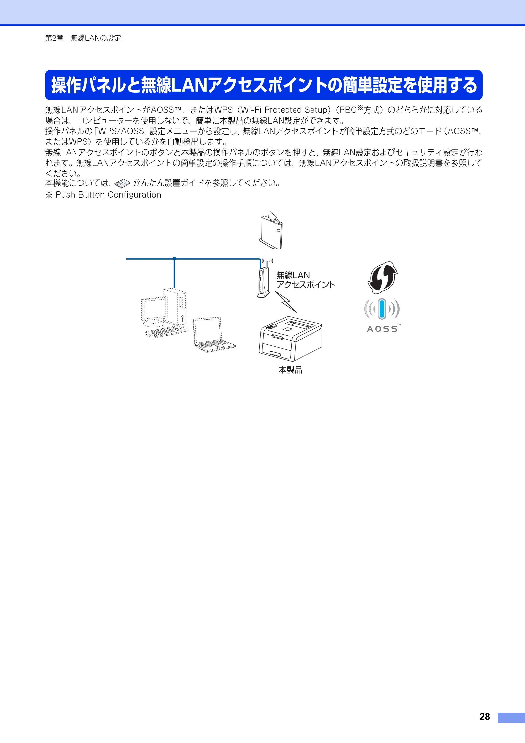 ブラザー HL-3140CW / HL-3170CDW ユーザーズガイド ～ネットワーク編～ — 操作パネルと無線LANアクセスポイントの簡単設定を使用する — 原本ページ — 29ページ