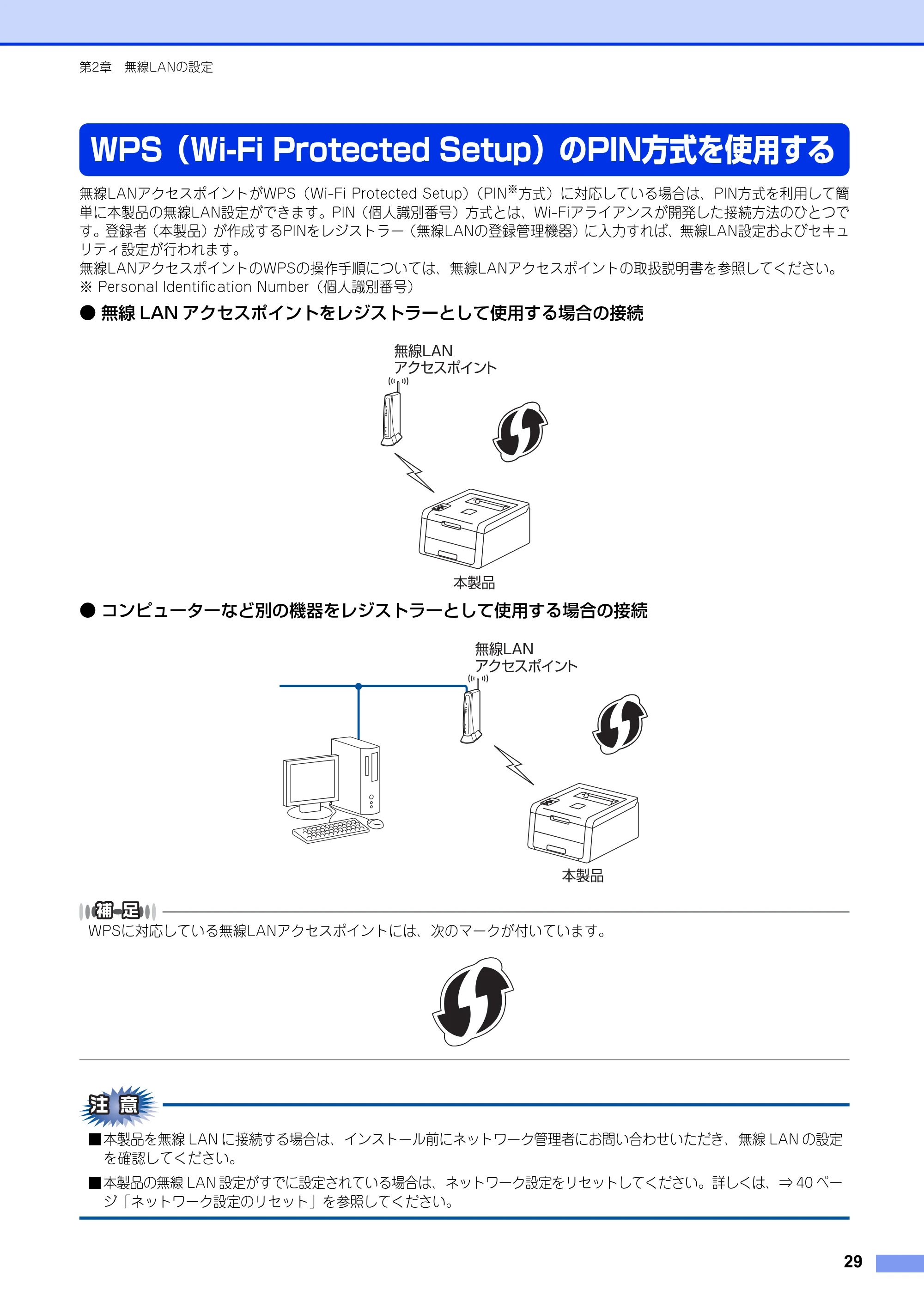 ブラザー HL-3140CW / HL-3170CDW ユーザーズガイド ～ネットワーク編～ — WPS（Wi-Fi Protected Setup）のPIN方式を使用する — 原本ページ — 30ページ