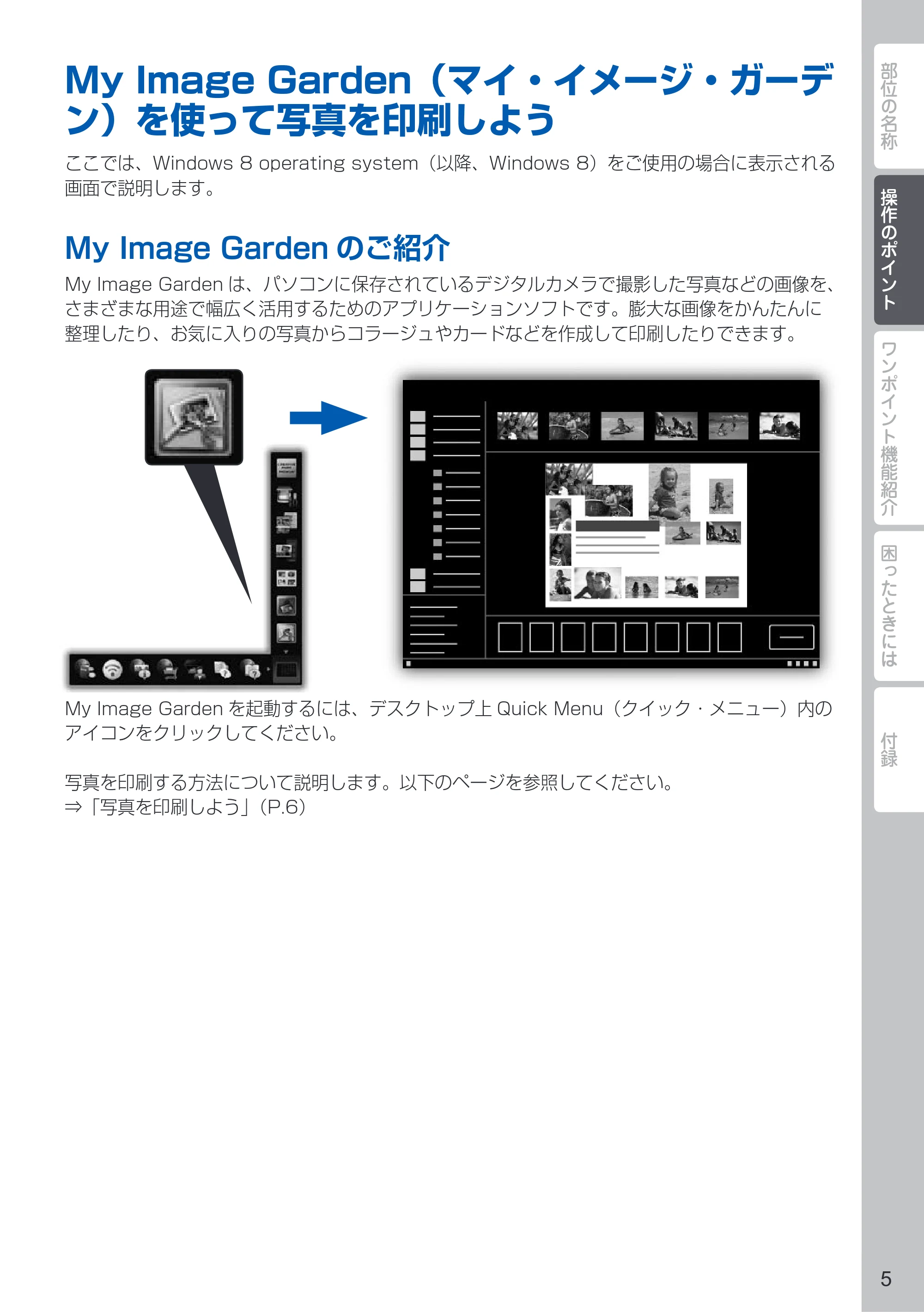 キヤノン PIXUS iX6830 PIXUS 早わかり 2022年3月3日掲載（PDF：2.74MB） — My Image Garden（マイ・イメージ・ガーデン）を使って写真を印刷しよう — 原本ページ — 7ページ
