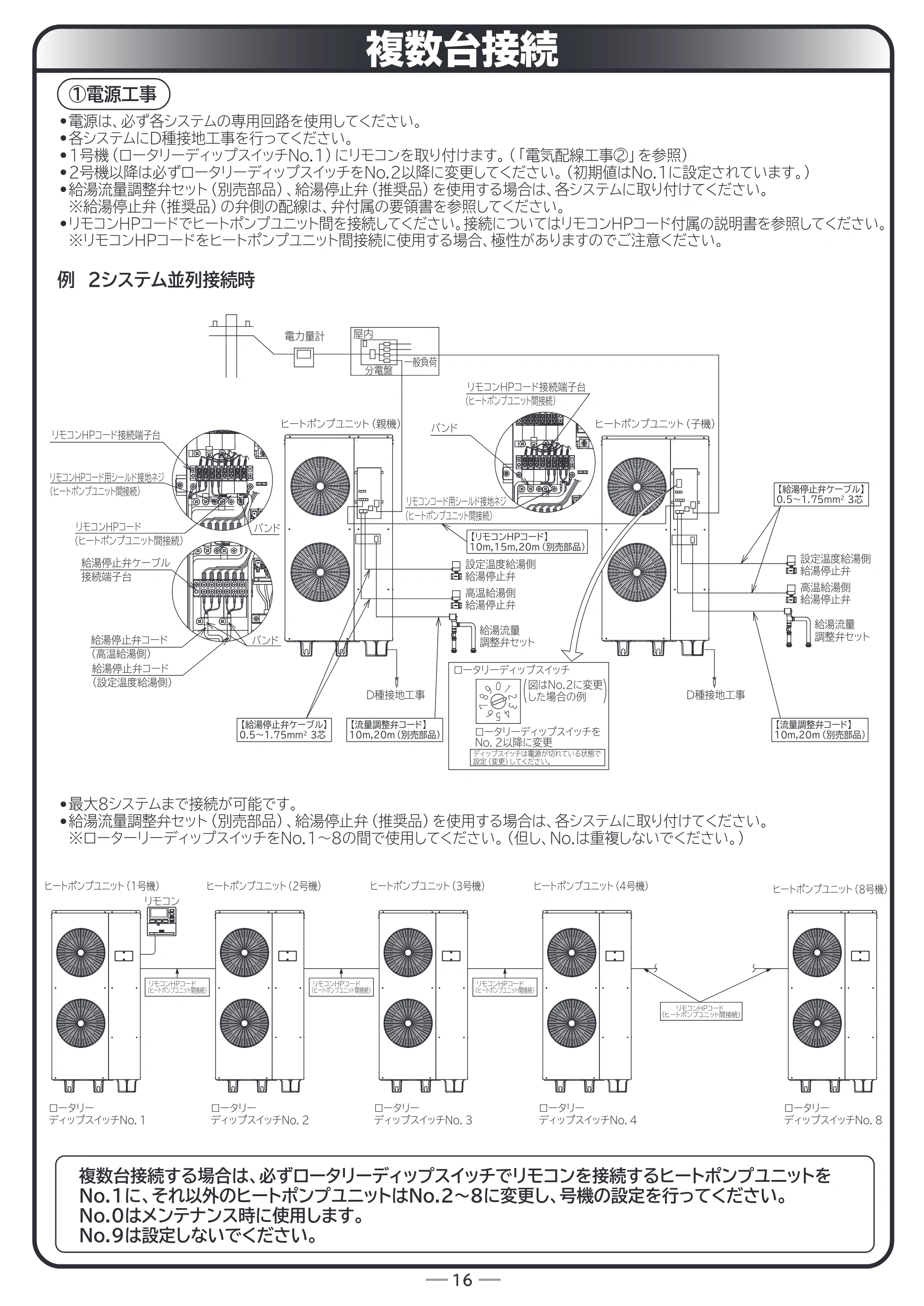 日立 RHK-15CD 据付説明書 — 複数台接続 — 原本ページ — 16ページ
