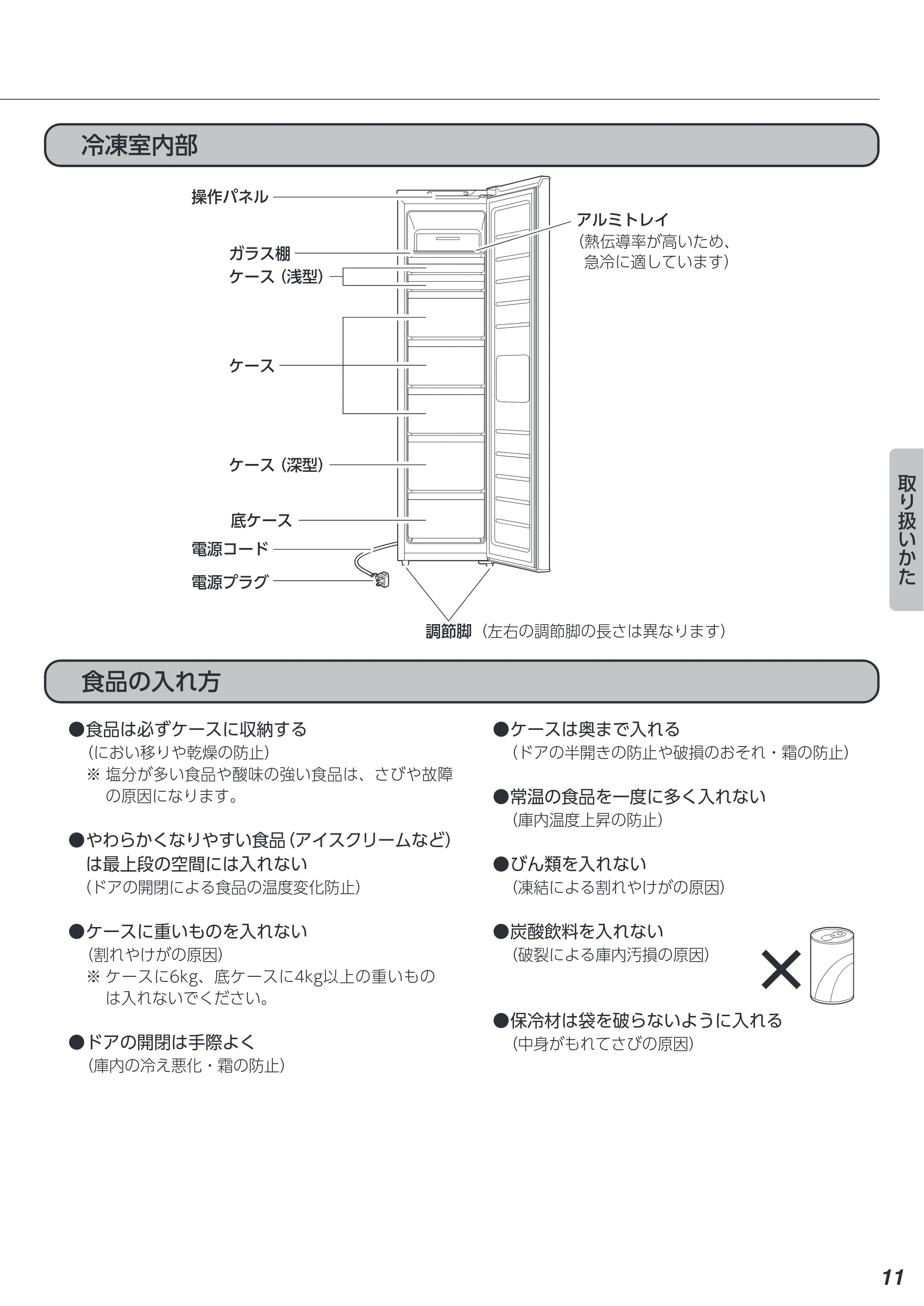 アイリスオーヤマ KUSN-S12A 取扱説明書 — 冷凍室内部 — 原本ページ — 11ページ