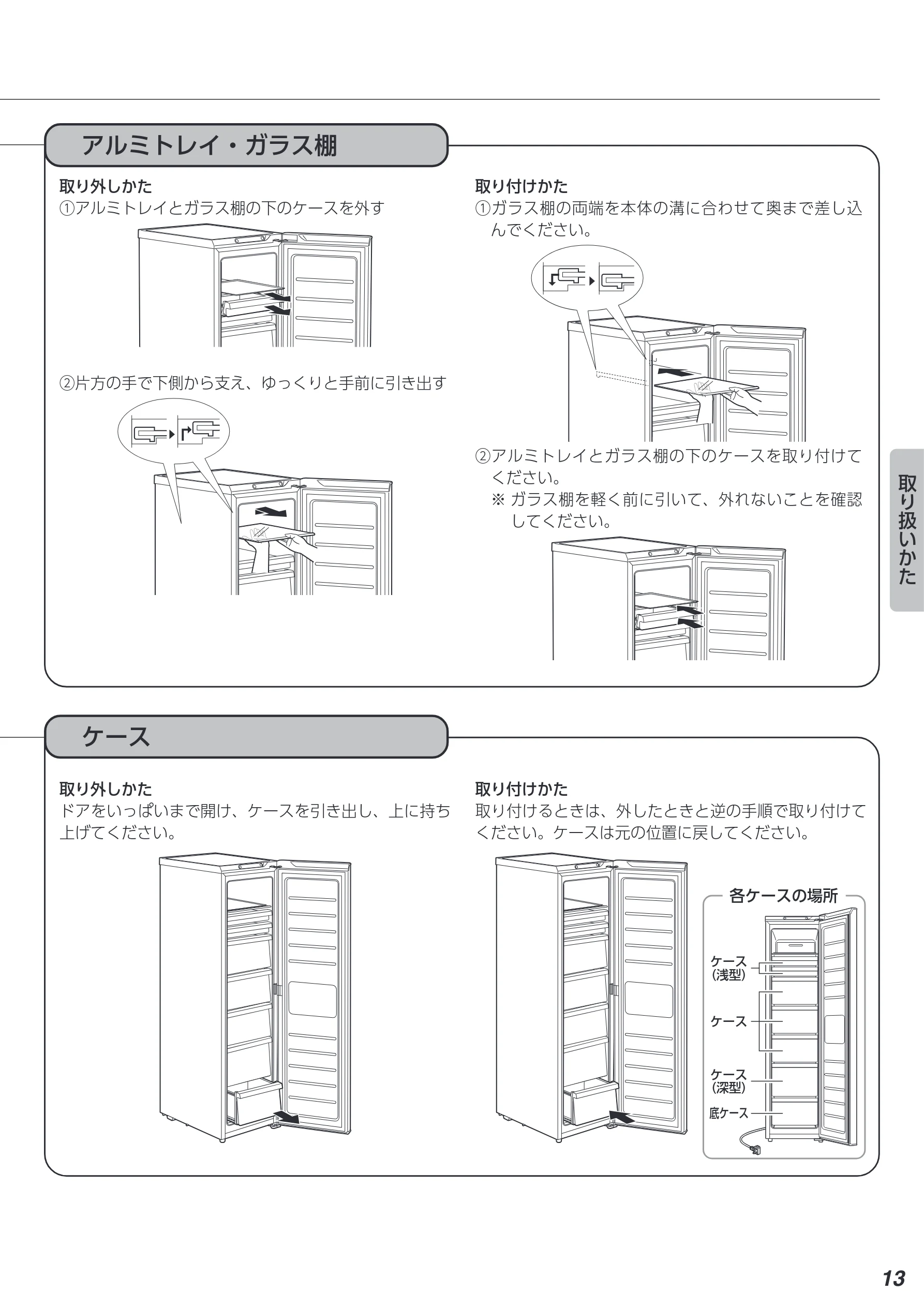 アイリスオーヤマ KUSN-S12A 取扱説明書 — アルミトレイ・ガラス棚 — 図版 13-1 — 13ページ