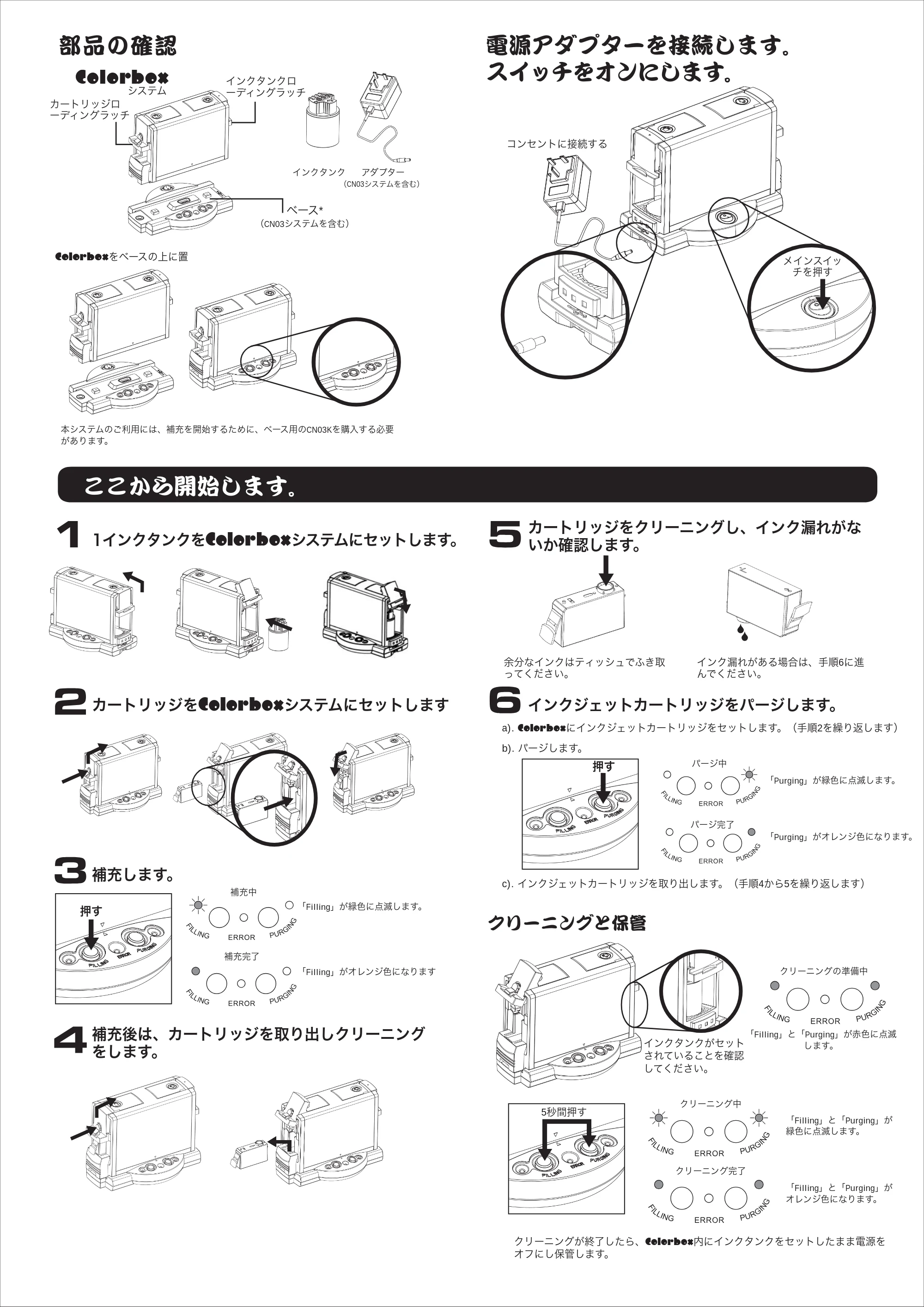 サンワサプライ 300-005-2 取扱説明書 — 部品の確認 電源アダプターを接続します。 スイッチをオンにします。 — 図版 2-1 — 2ページ