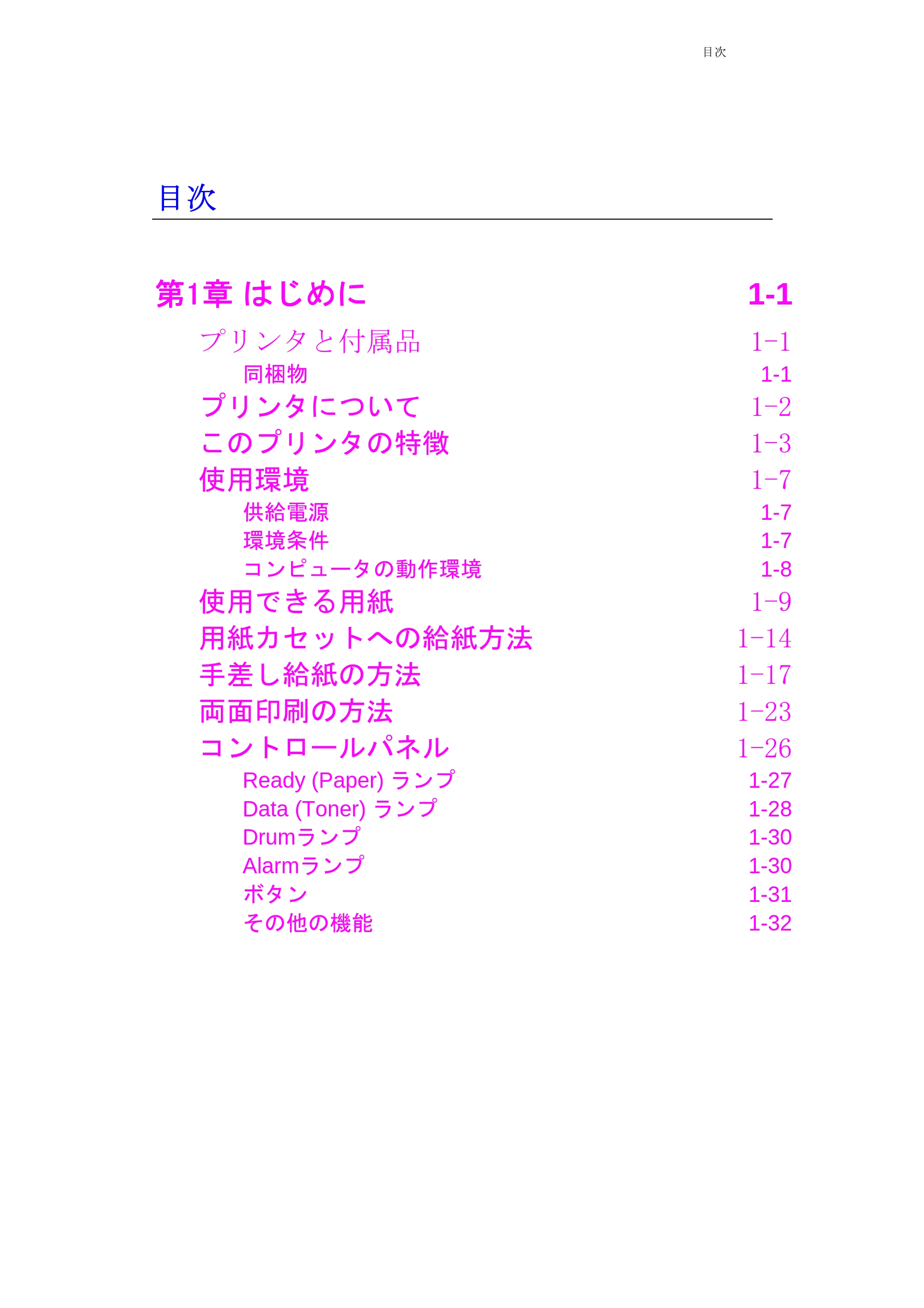 ブラザー HL-1240 取扱説明書(本体) — 目次 — 原本ページ — 4ページ