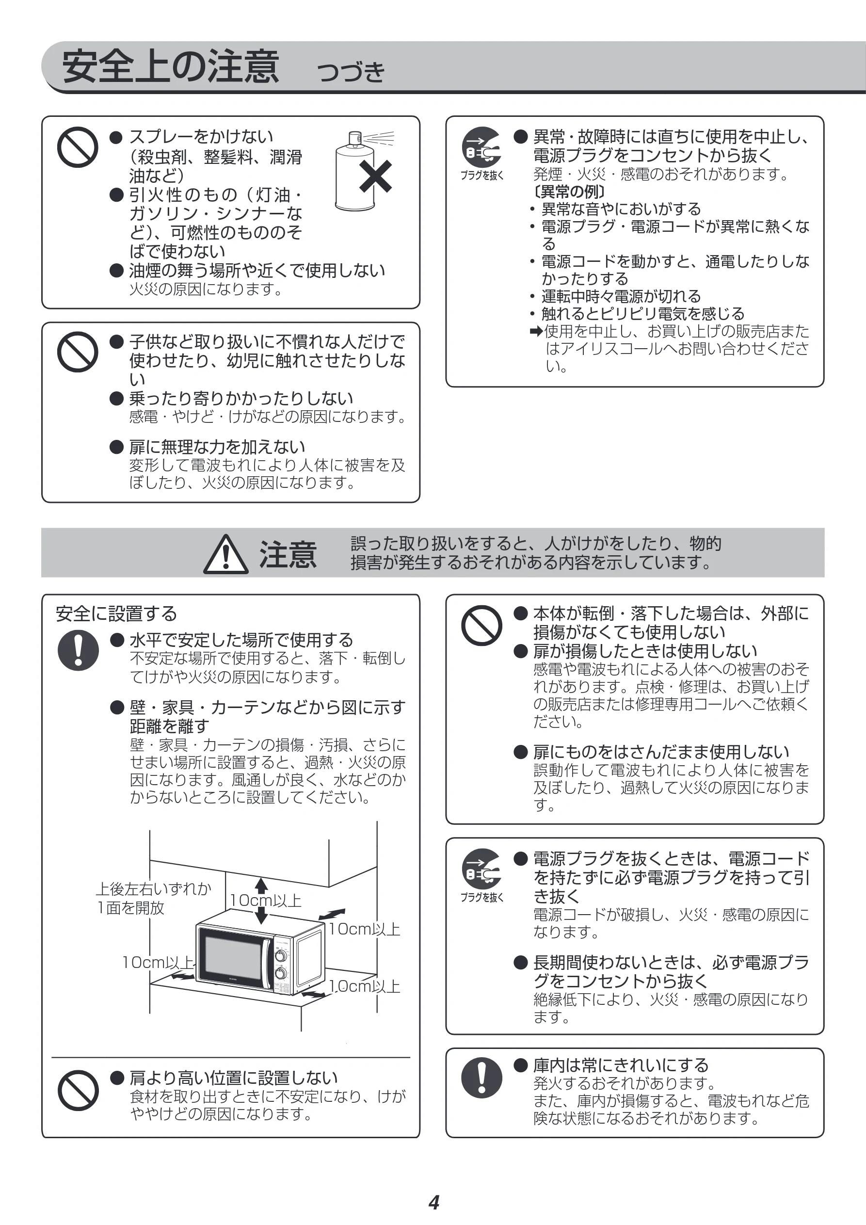 アイリスオーヤマ IMG-T177 取扱説明書 — 安全上の注意 つづき — 図版 4-1 — 4ページ