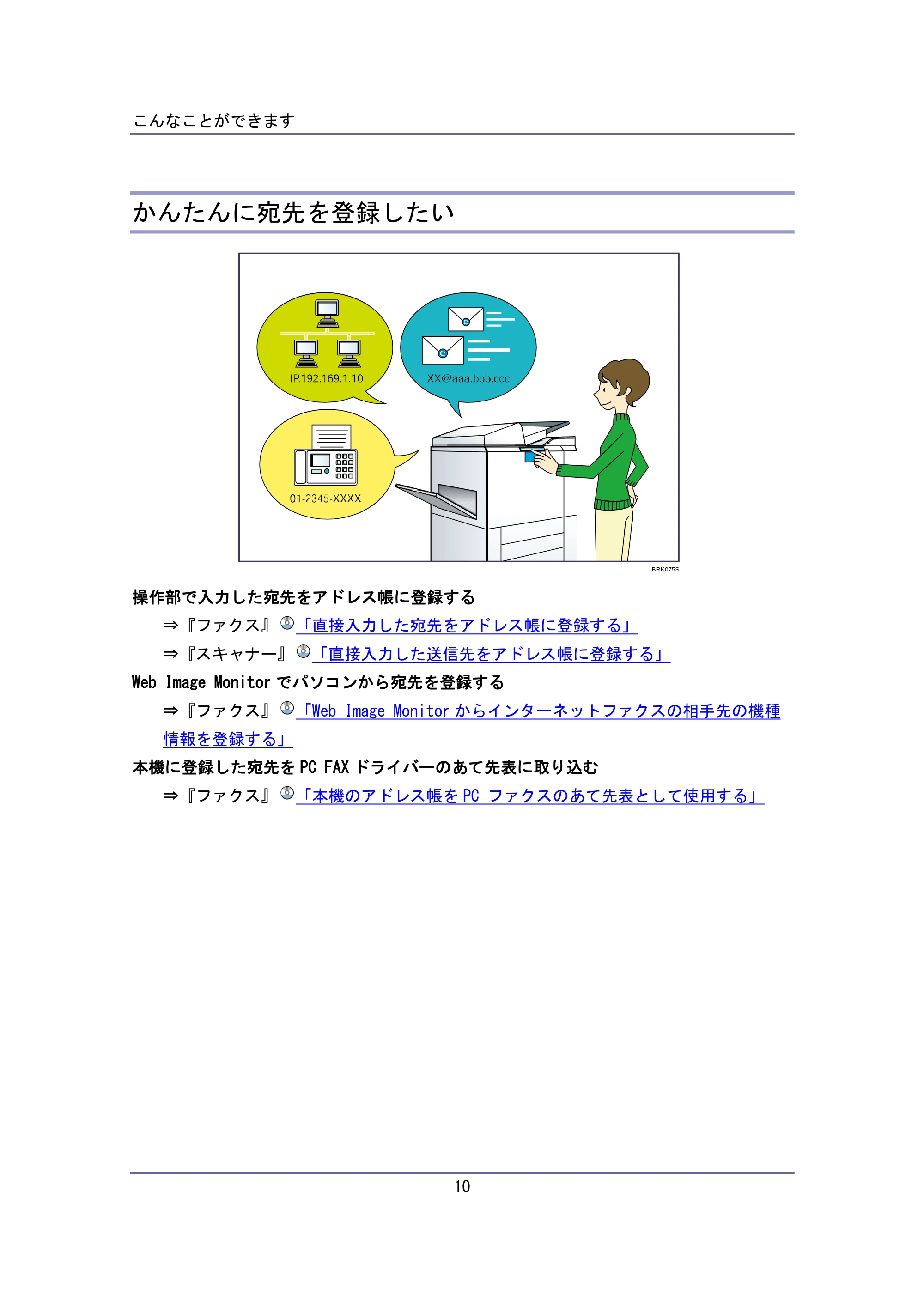 キヤノン iR W940/W940N ユーザーガイド （PDF形式／6.08Mバイト） — かんたんに宛先を登録したい — 原本ページ — 10ページ