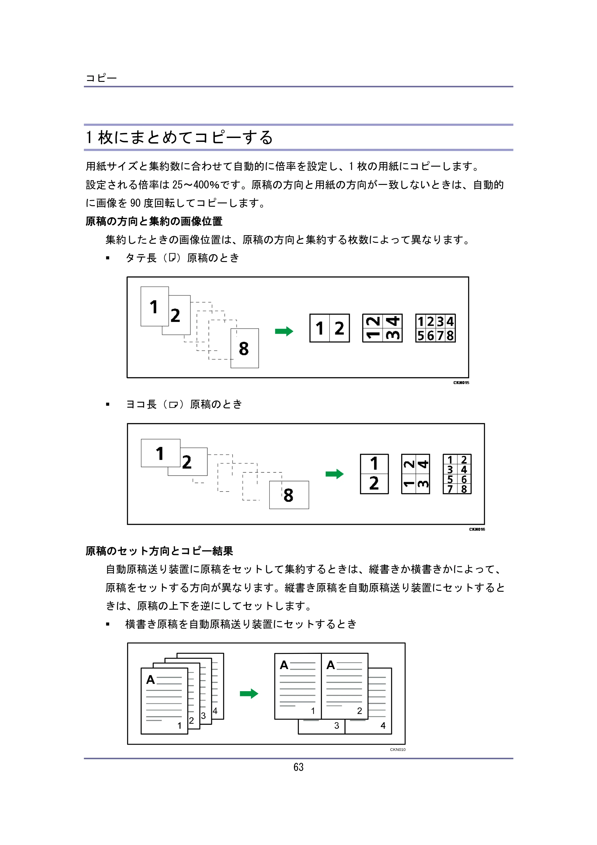 キヤノン iR W940/W940N ユーザーガイド （PDF形式／6.08Mバイト） — 1 枚にまとめてコピーする — 原本ページ — 63ページ
