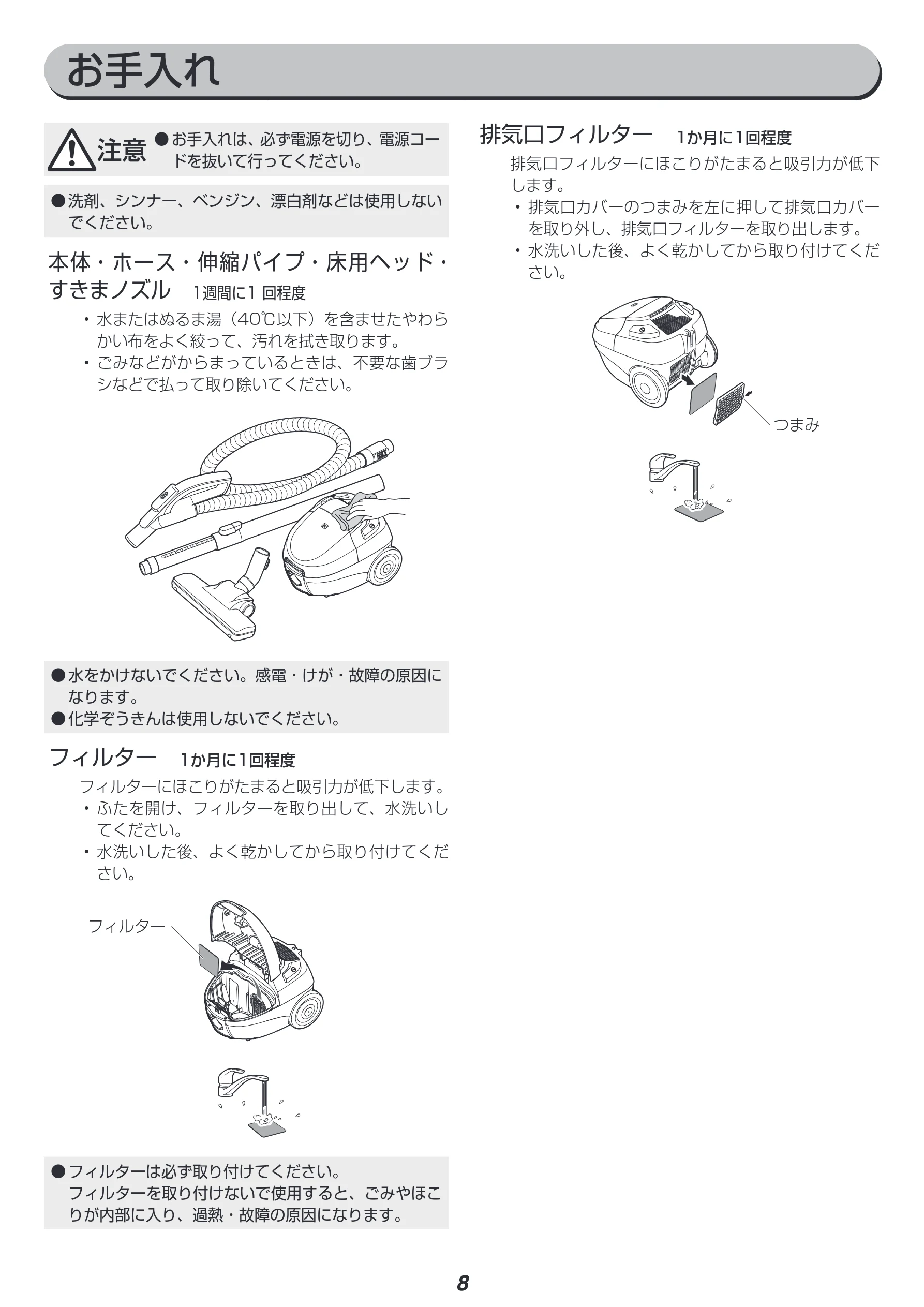 アイリスオーヤマ IC-B102 取扱説明書 — お手入れ — 図版 8-1 — 8ページ