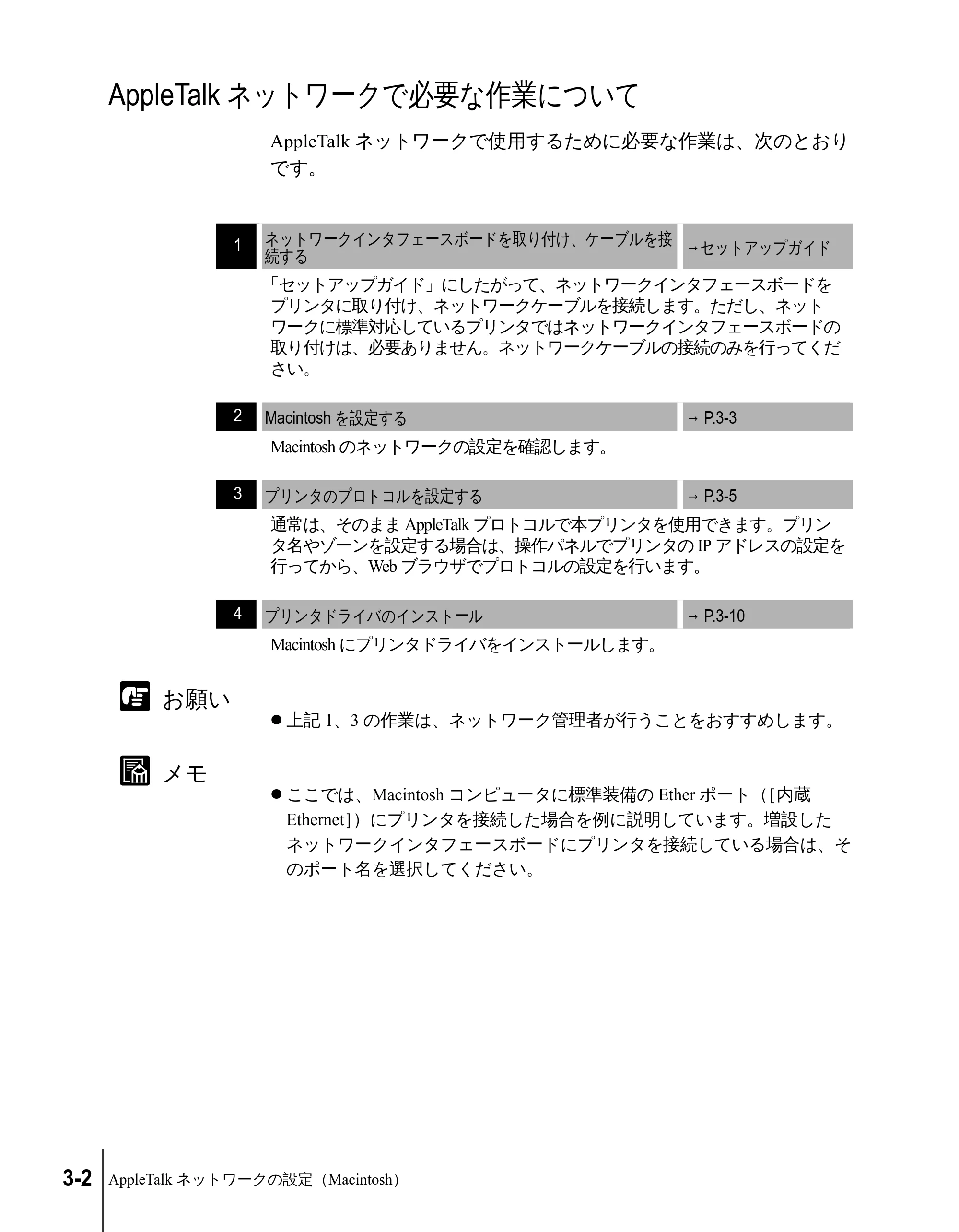 キヤノン N2100/N1100 ネットワークガイド （PDF形式／1.85Mバイト） — AppleTalkネットワークで必要な作業について — 原本ページ — 64ページ