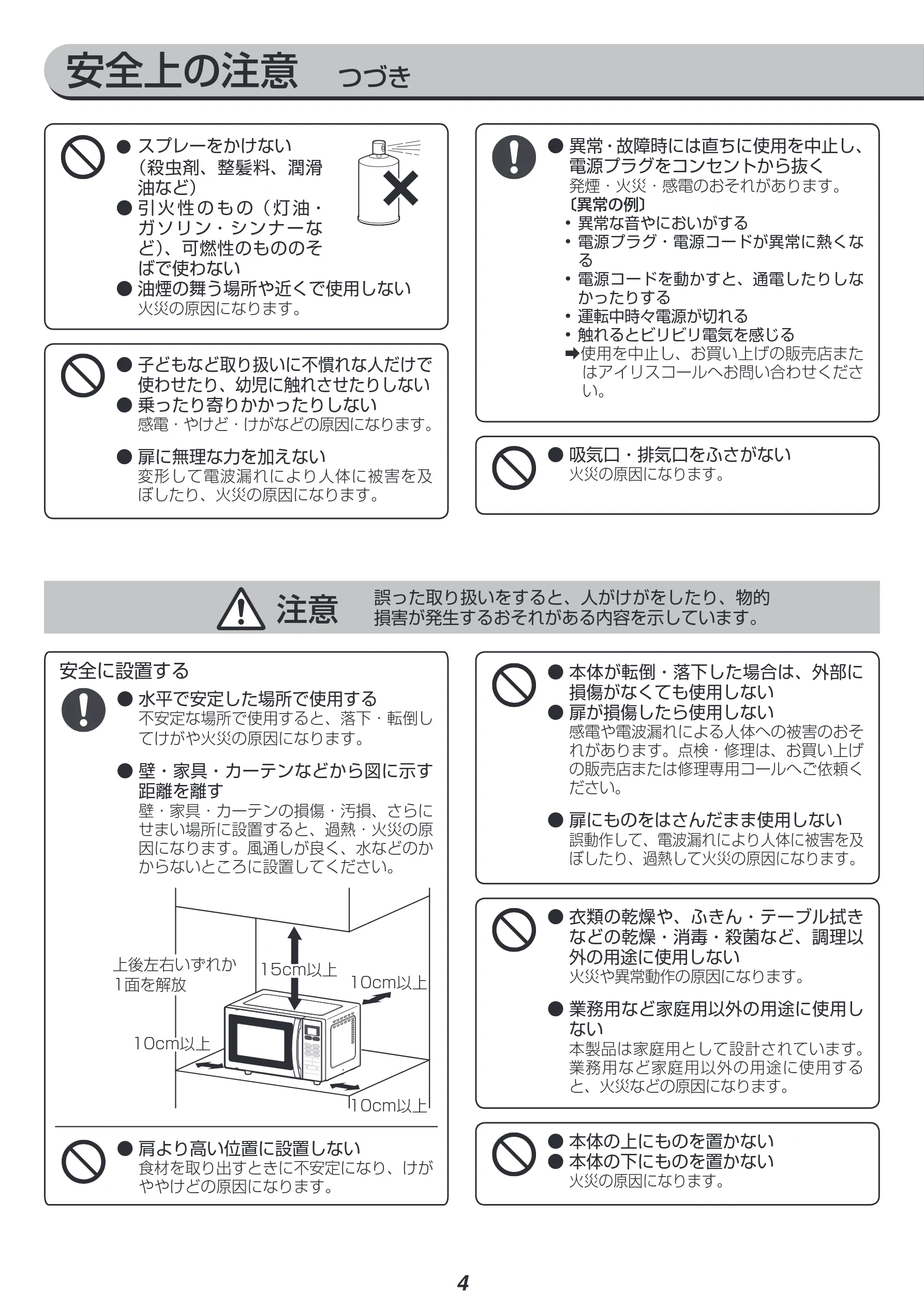 アイリスオーヤマ MO-T1603 取扱説明書 — 安全上の注意 つづき — 図版 4-1 — 4ページ