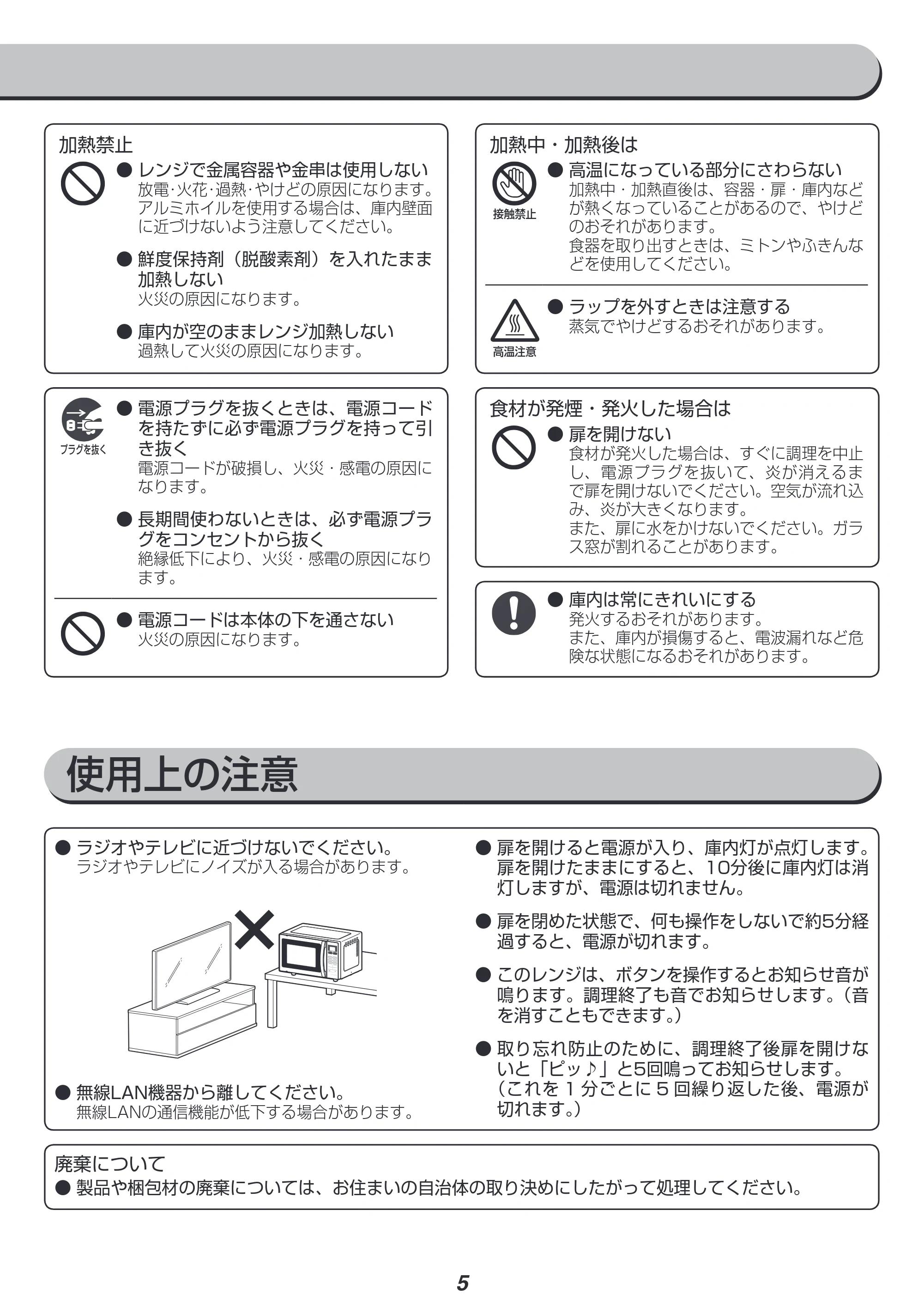 アイリスオーヤマ MO-T1603 取扱説明書 — 使用上の注意 — 原本ページ — 5ページ
