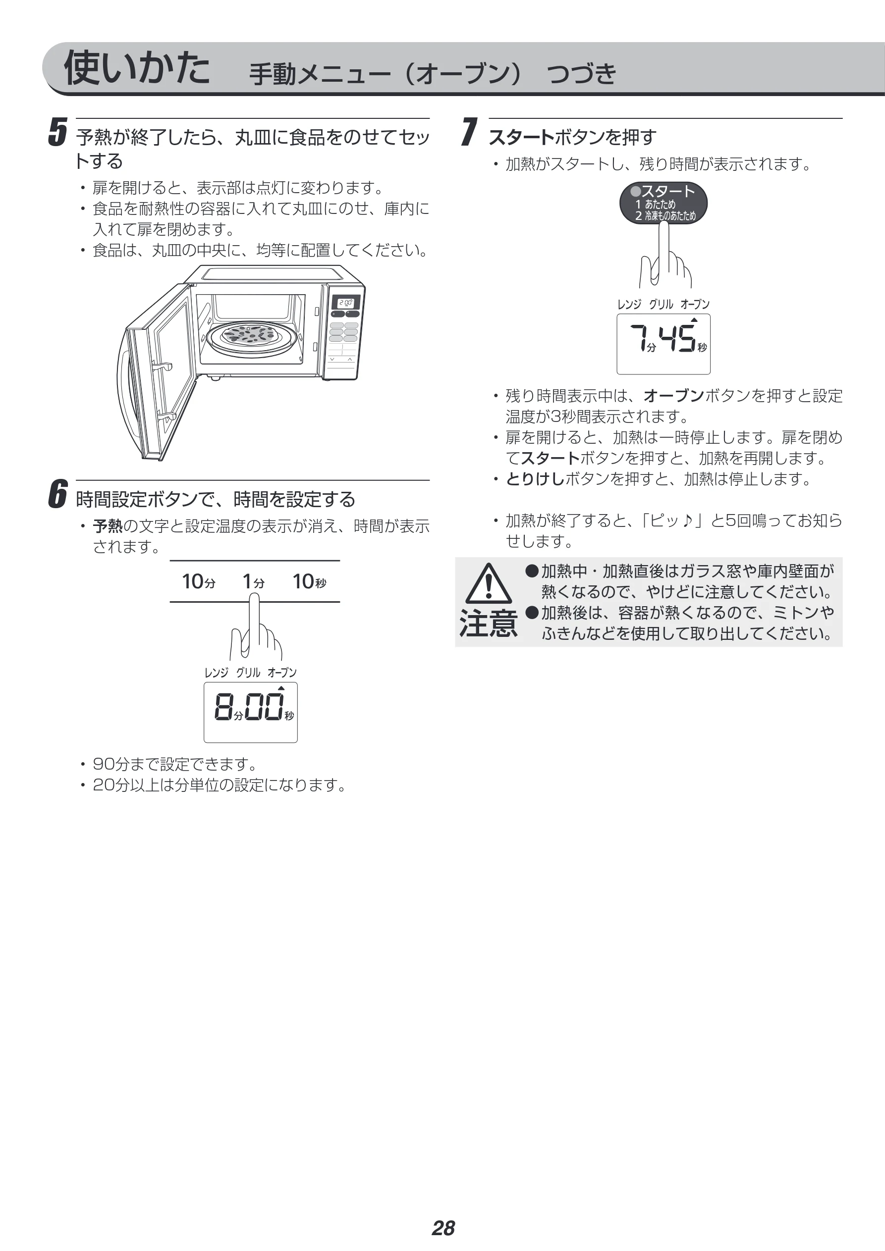 アイリスオーヤマ MO-T1603 取扱説明書 — 使いかた 手動メニュー(オーブン) つづき — 図版 28-1 — 28ページ