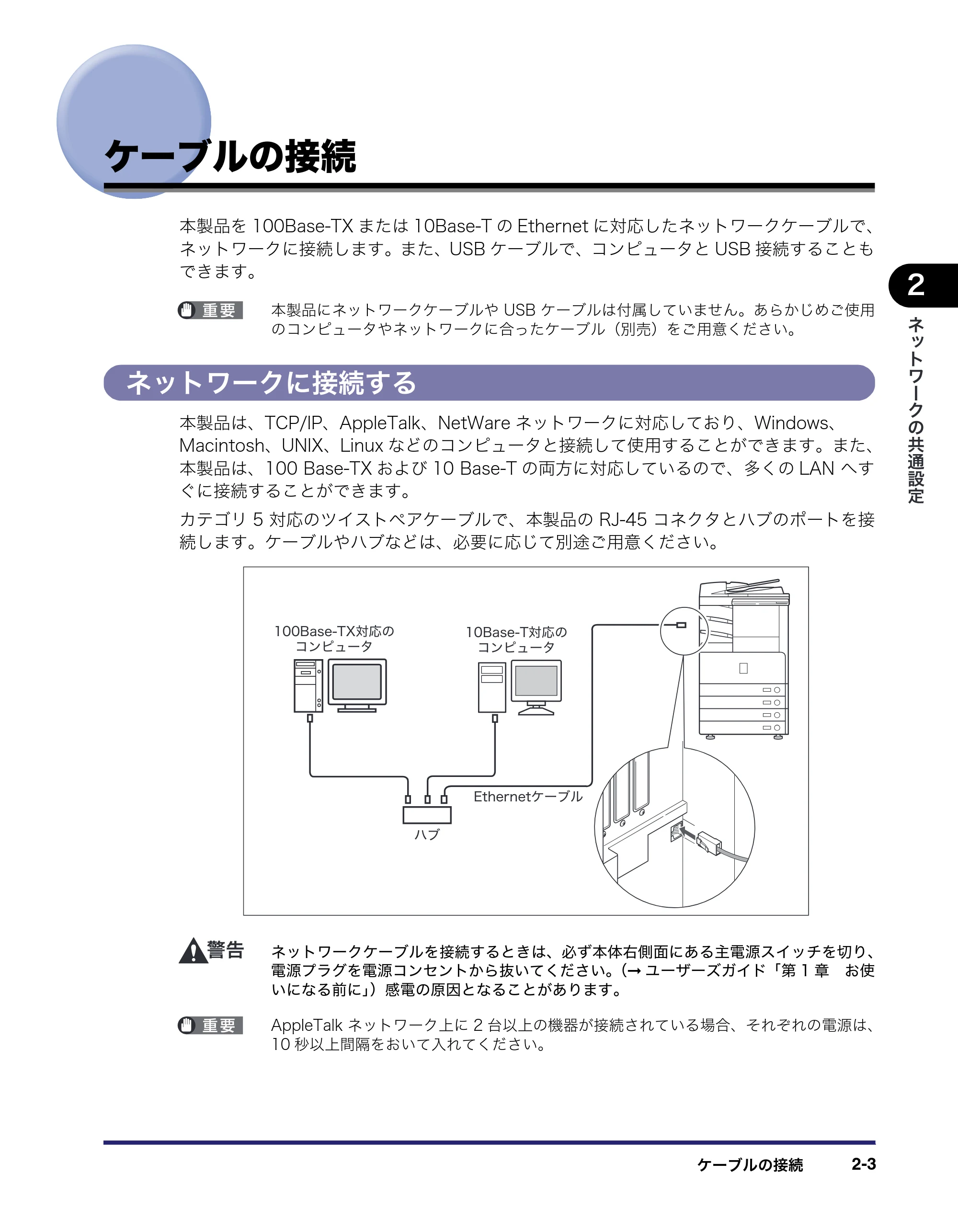 キヤノン iR3045/3045F/3035/3035F/3025/3025F ネットワークガイド (PDF形式/7.66Mバイト) — ケーブルの接続 — 原本ページ — 27ページ