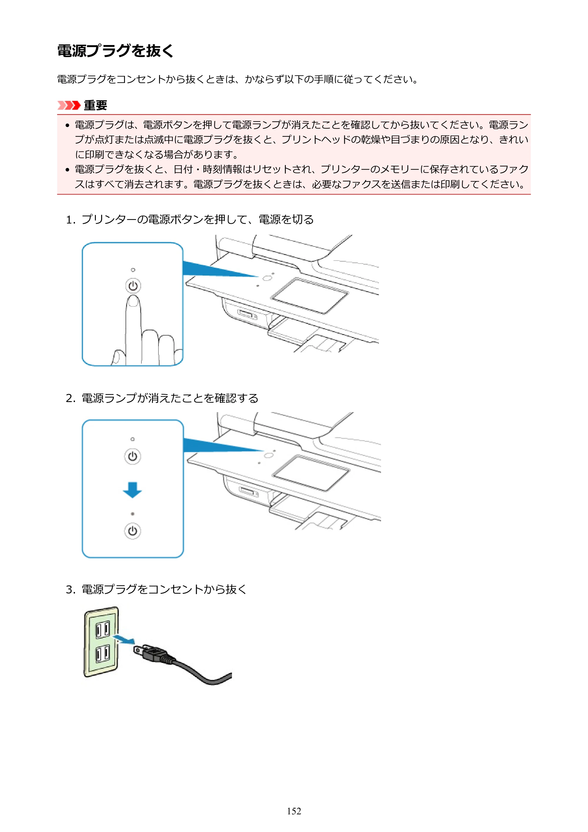 キヤノン PIXUS TR8530 電子マニュアル PDF版（Mac版）（PDF：17.6MB） — 電源プラグを抜く — 原本ページ — 152ページ