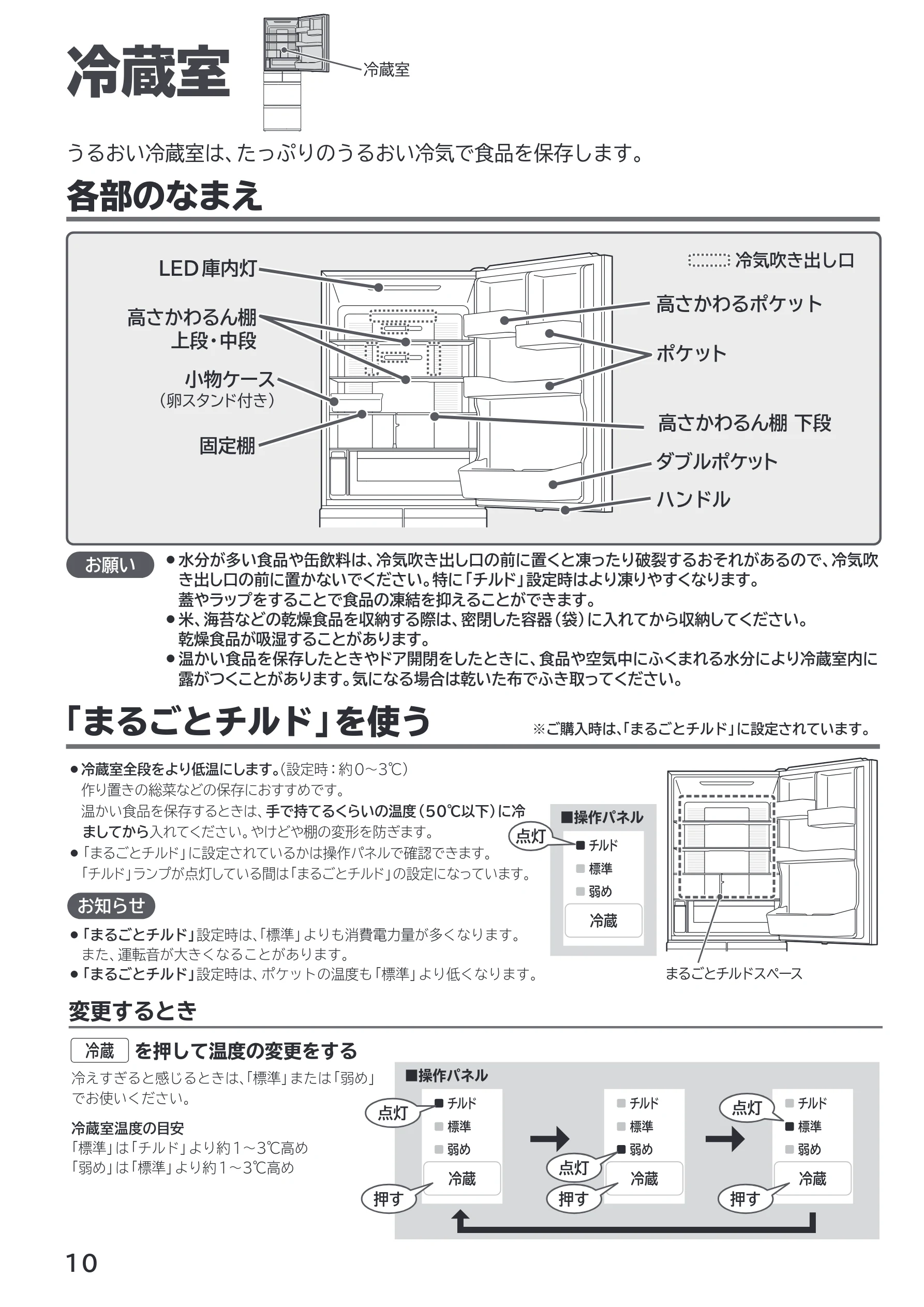 日立 R-HWS47X / R-HWS47XL 取扱説明書 — 冷蔵室 — 図版 10-1 — 10ページ