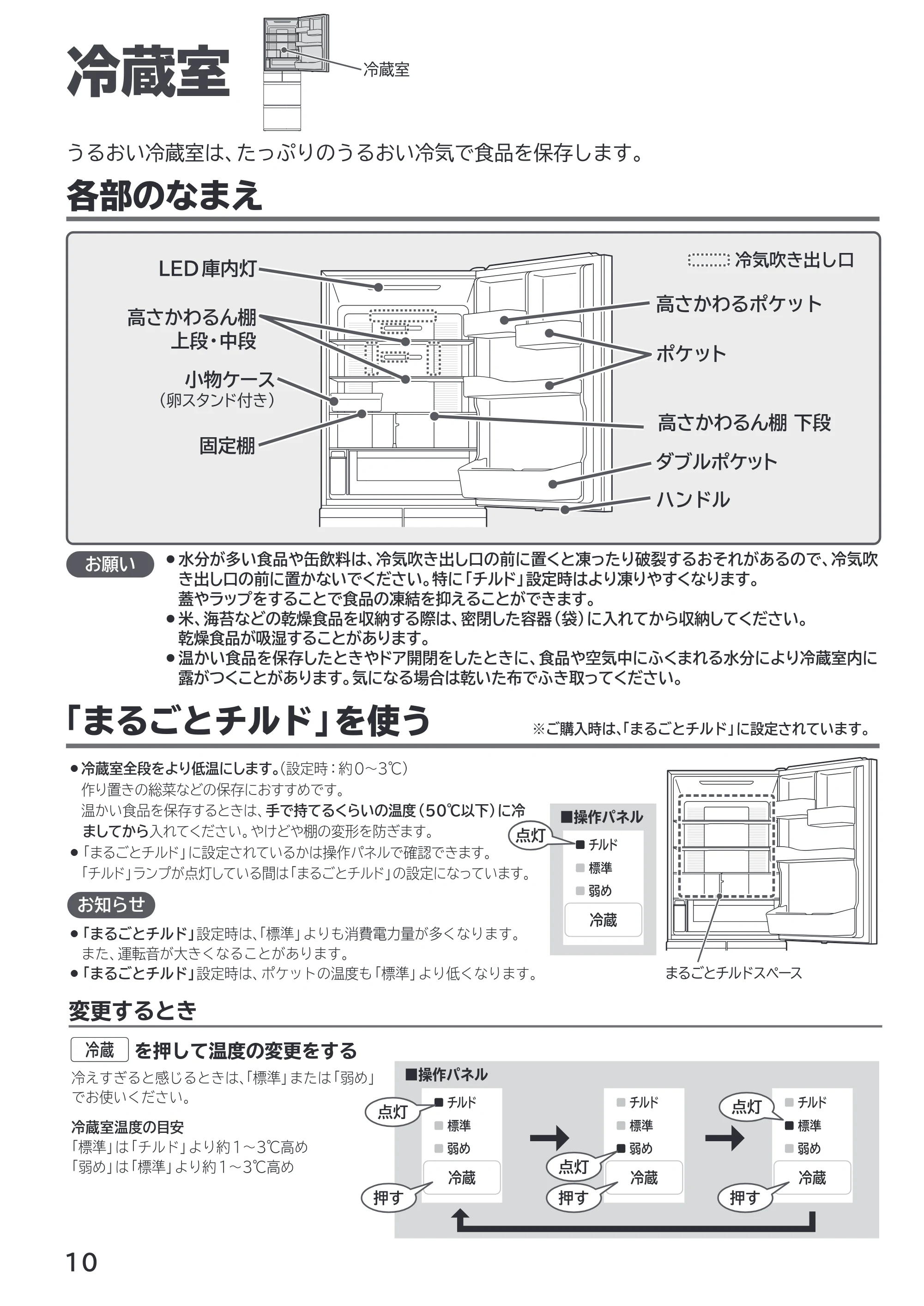日立 R-HWS47X / R-HWS47XL 取扱説明書 — 冷蔵室 — 原本ページ — 10ページ