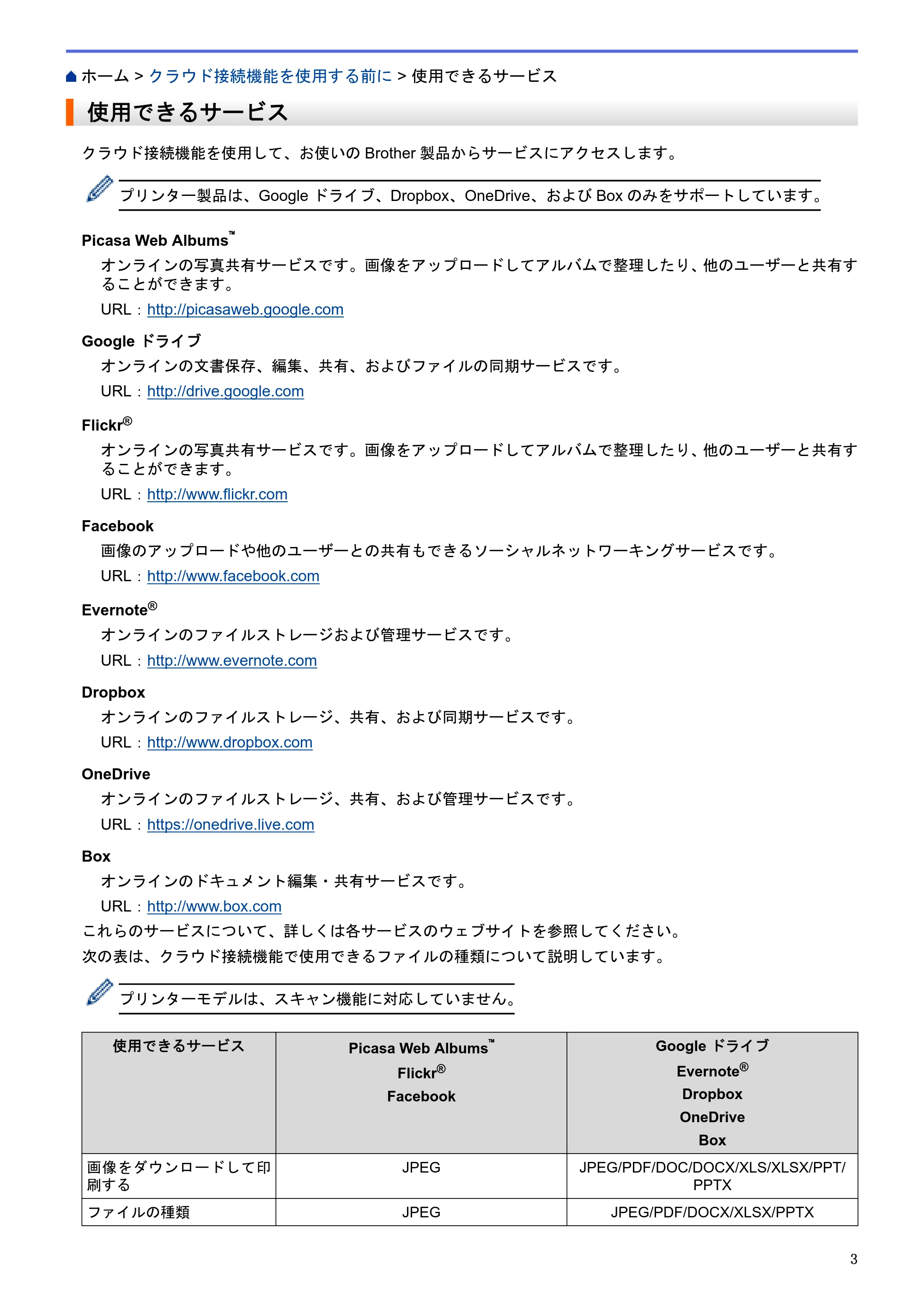 ブラザー HL-L9200CDWT / MFC-L8650CDW / MFC-L9550CDW クラウド接続ガイド — 使用できるサービス — 原本ページ — 7ページ