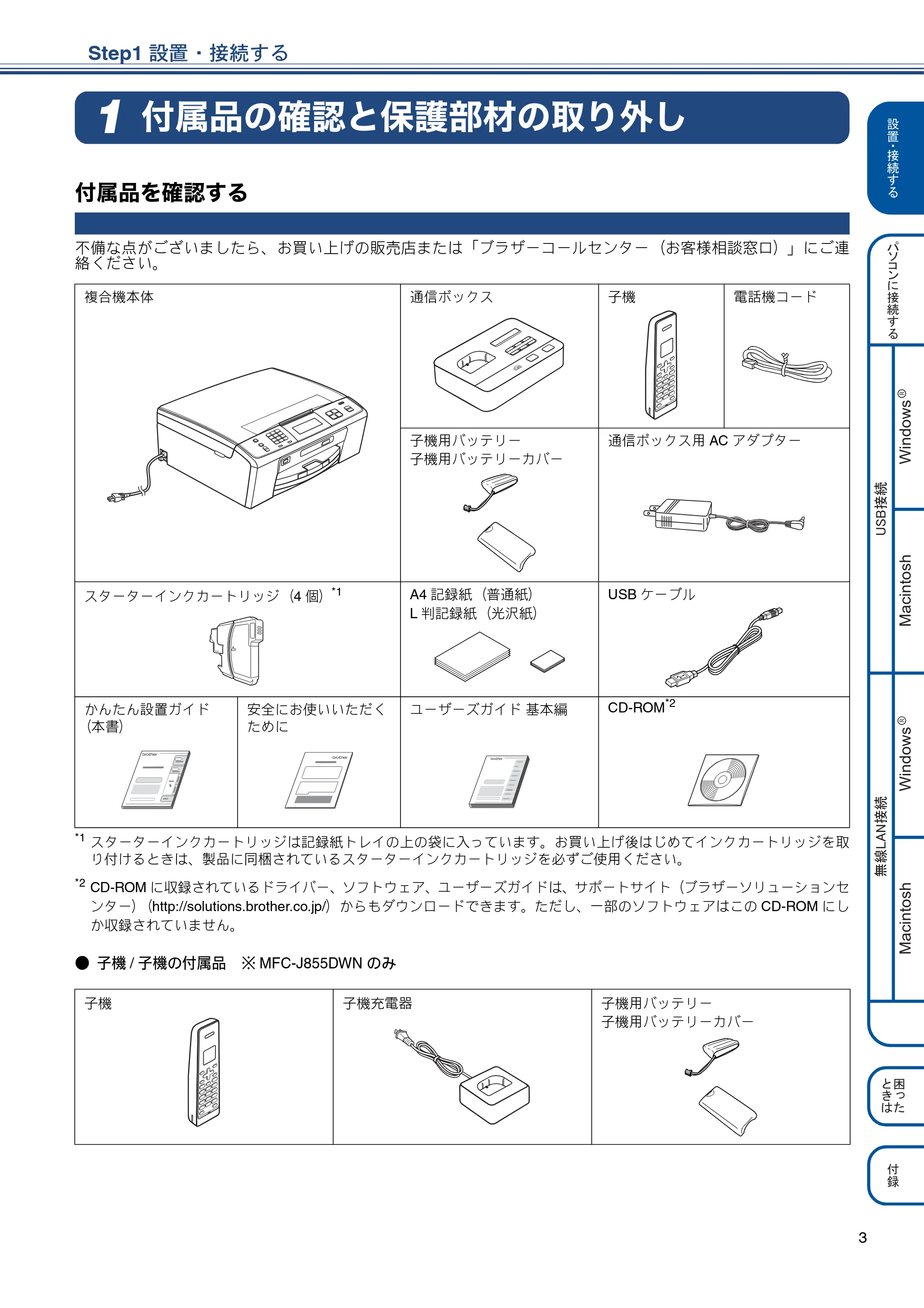 ブラザー MFC-J855DN / MFC-J855DWN かんたん設置ガイド — Step1 設置・接続する — 原本ページ — 5ページ