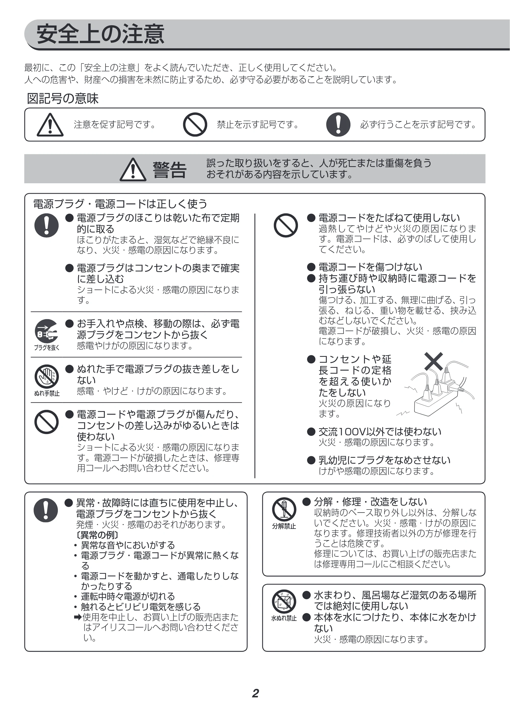 アイリスオーヤマ TWF-C71M 取扱説明書 — 原本ページ — 2ページ