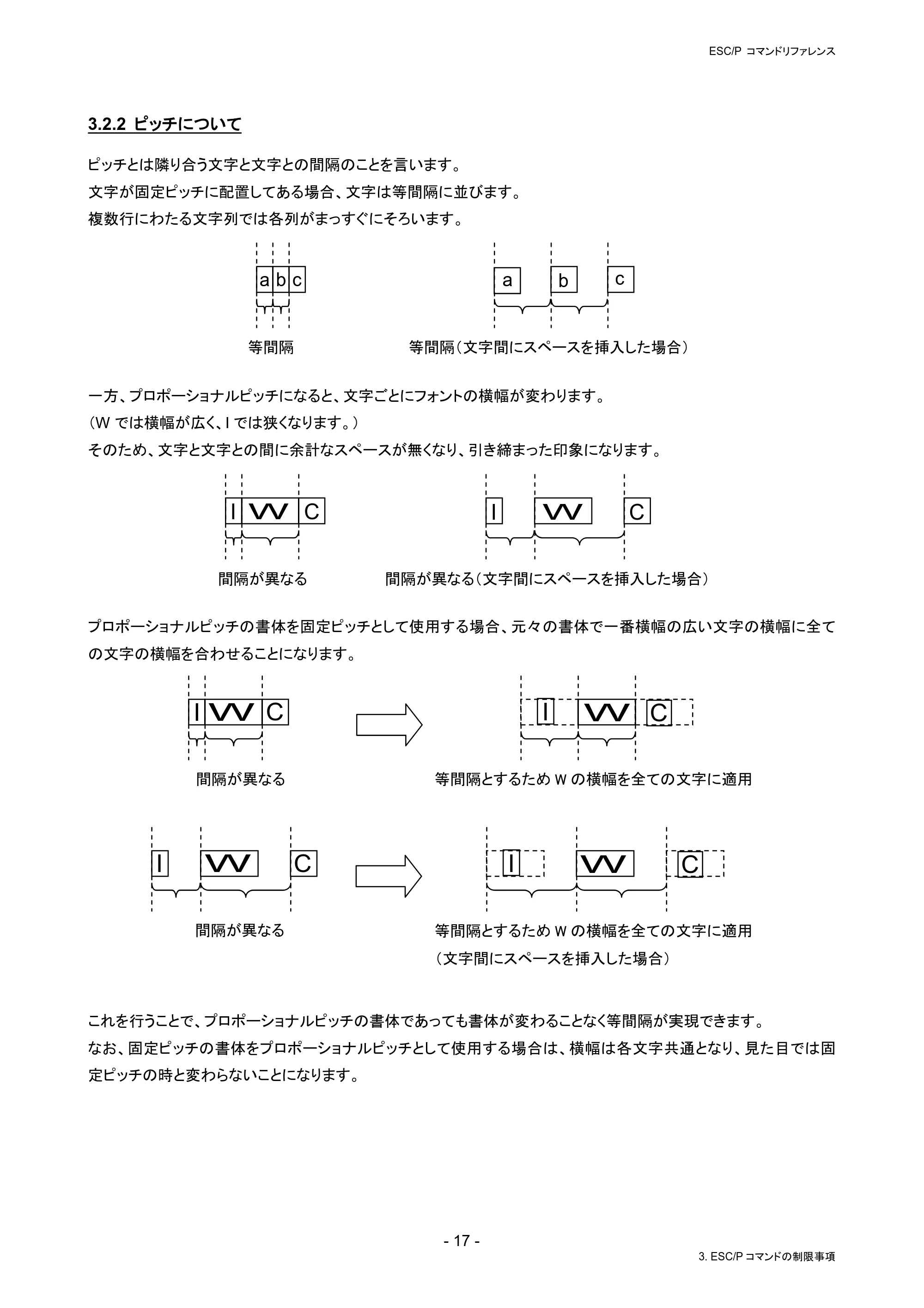 ブラザー PJ-823 / PJ-863 / PJ-883 ESC/ P Brother コマンドリファレンス — 3.2.2 ピッチについて — 原本ページ — 20ページ