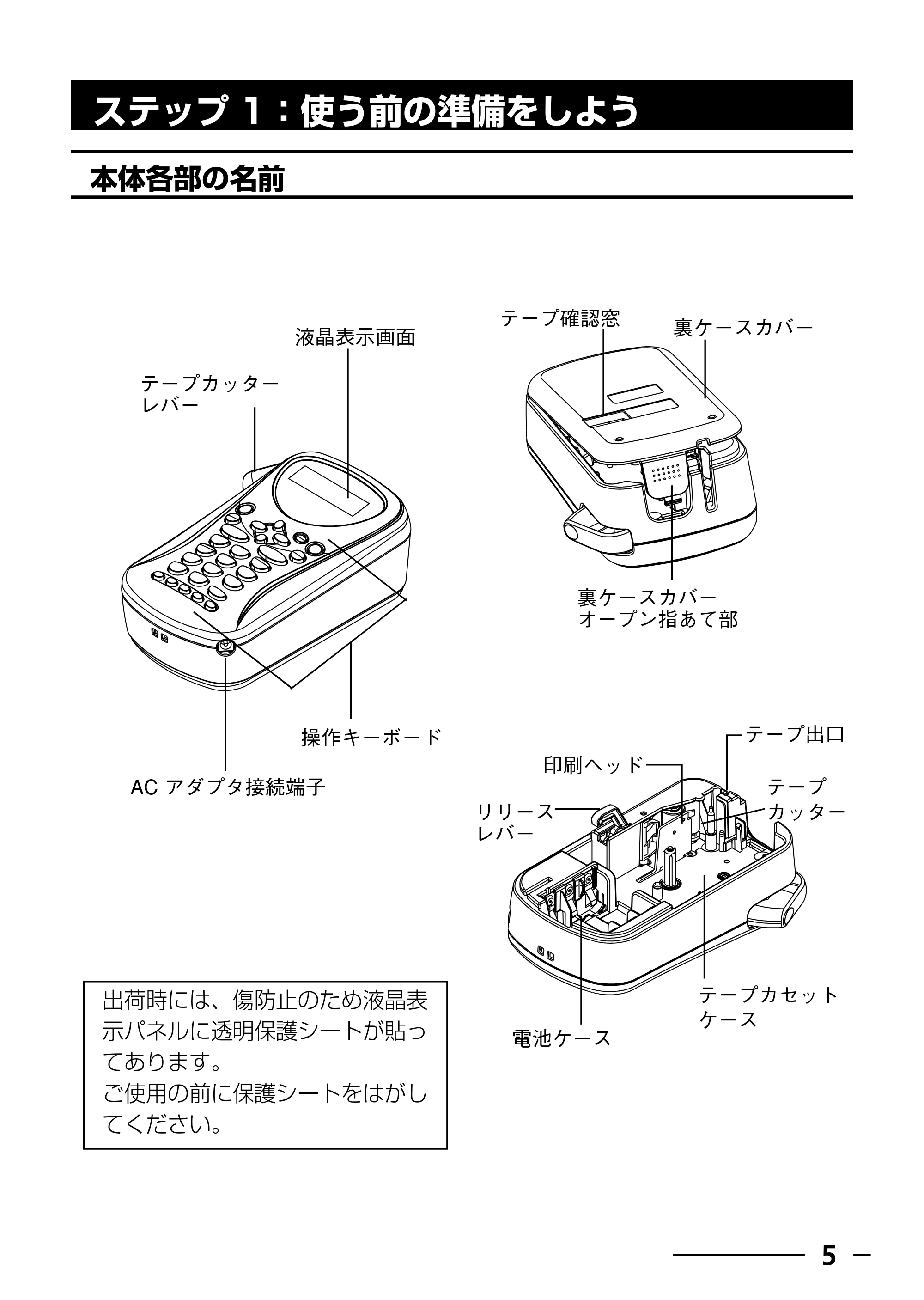 ブラザー PT-240 取扱説明書 (ユーザーズガイド) — 画面の見方 — 原本ページ — 7ページ