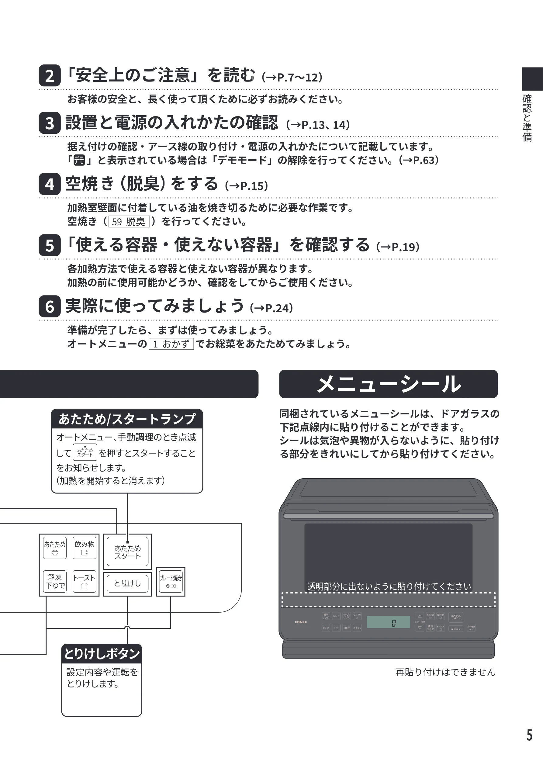 日立 MRO-S7E 取扱説明書 — （→P.䏋～䏅䏆） む — 図版 5-1 — 5ページ