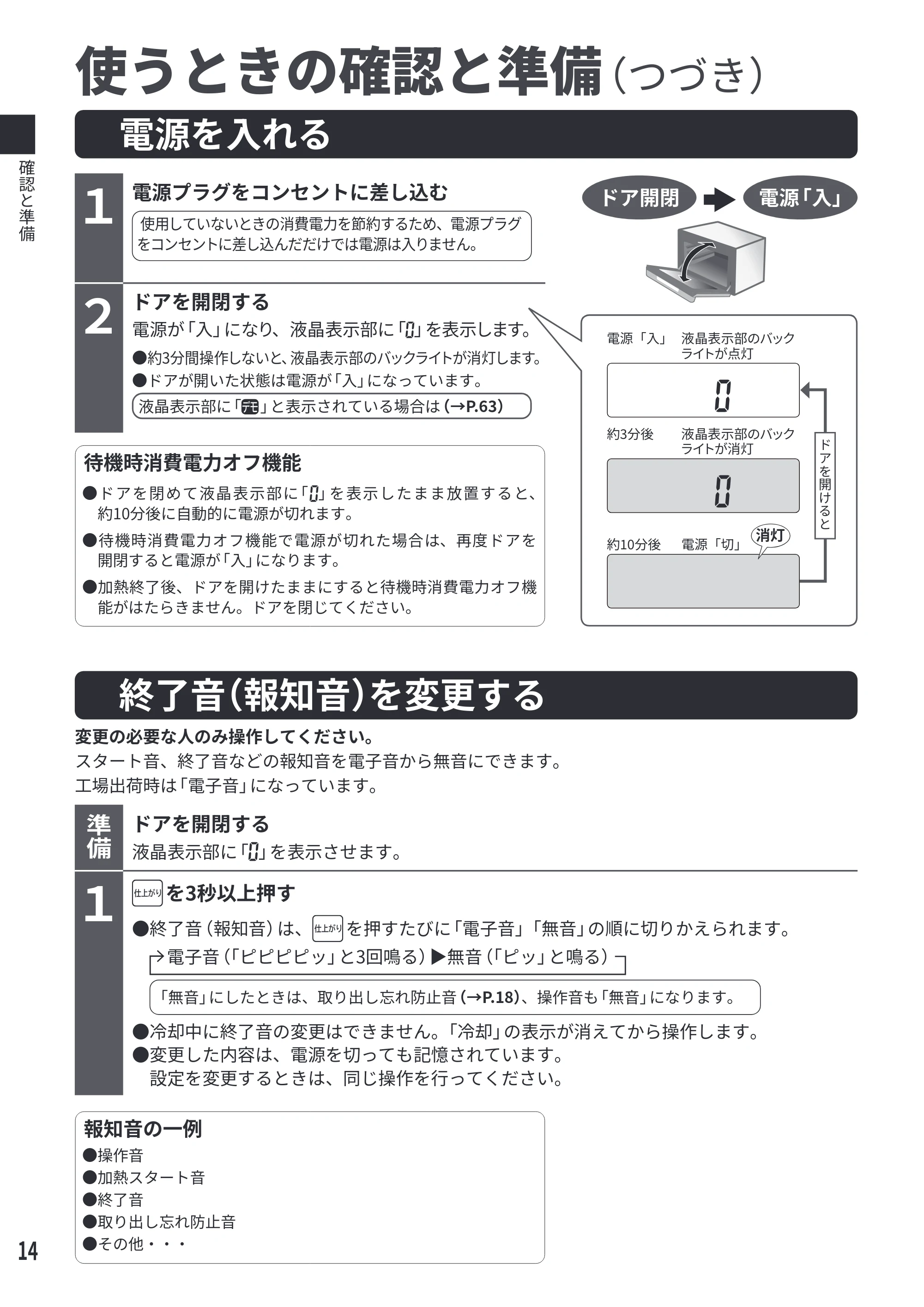 日立 MRO-S7E 取扱説明書 — 電源を入れる — 原本ページ — 14ページ