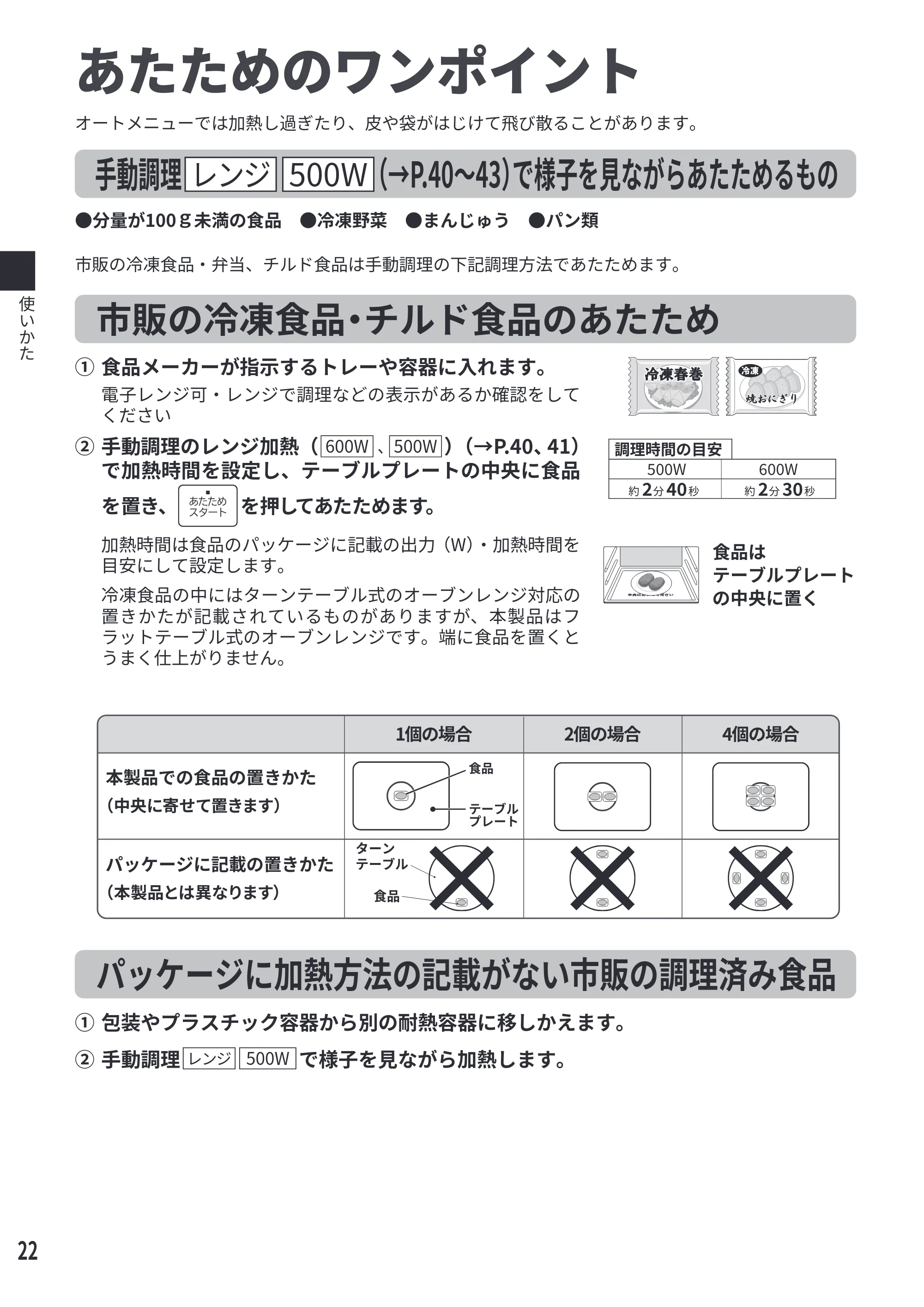 日立 MRO-S7E 取扱説明書 — あたためのワンポイント — 原本ページ — 22ページ