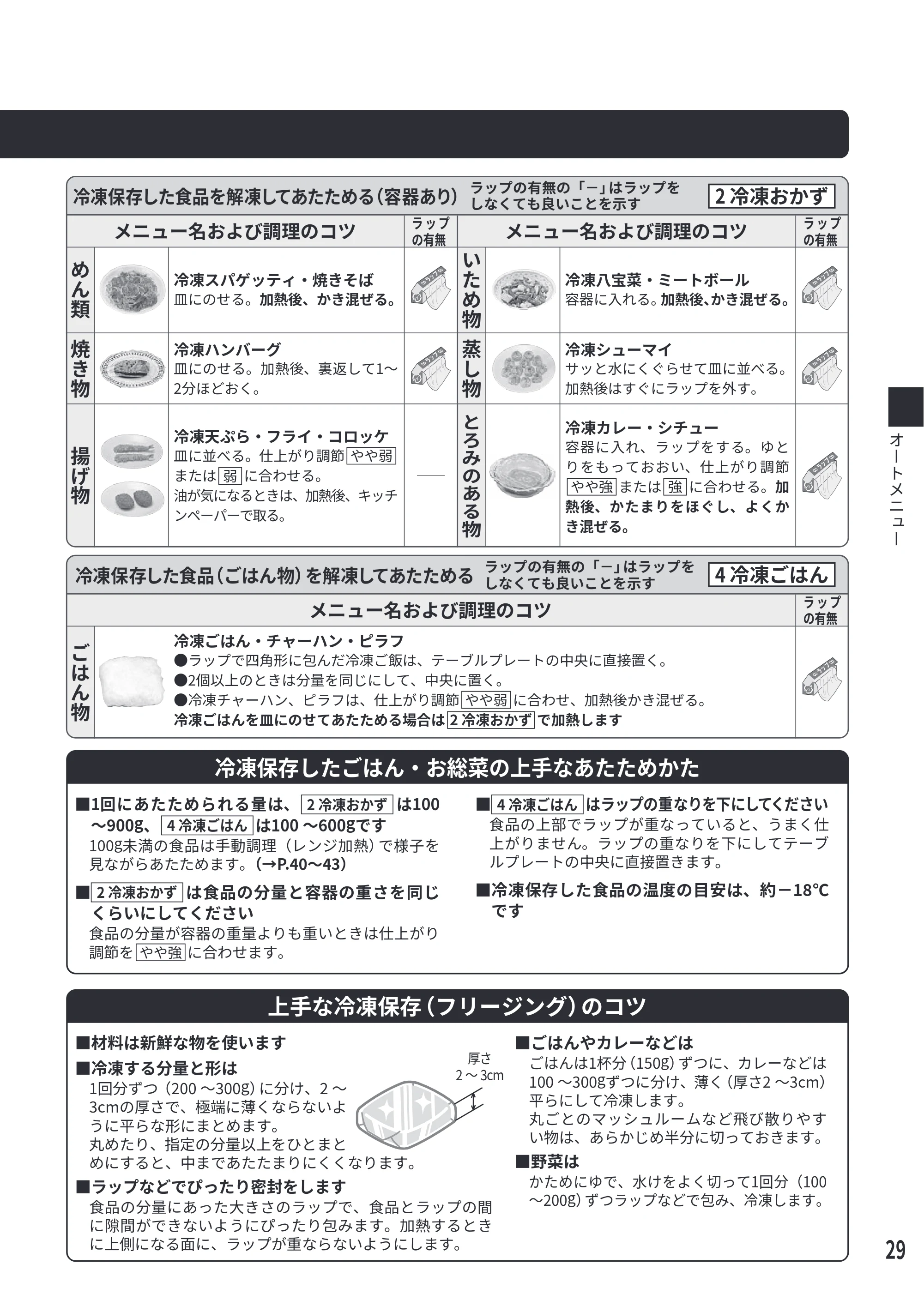 日立 MRO-S7E 取扱説明書 — 2 冷凍おかず — 原本ページ — 29ページ