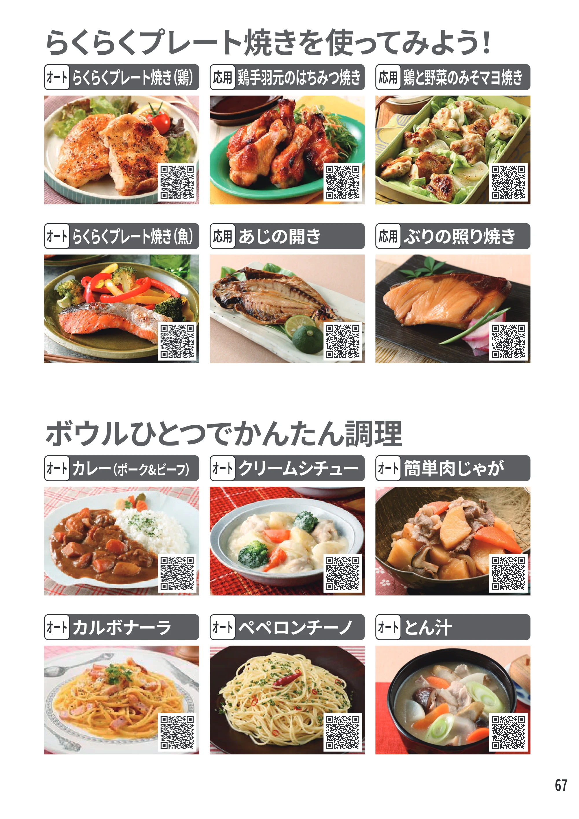 日立 MRO-S7E 取扱説明書 — らくらくプレート焼きを使ってみよう！ — 原本ページ — 67ページ