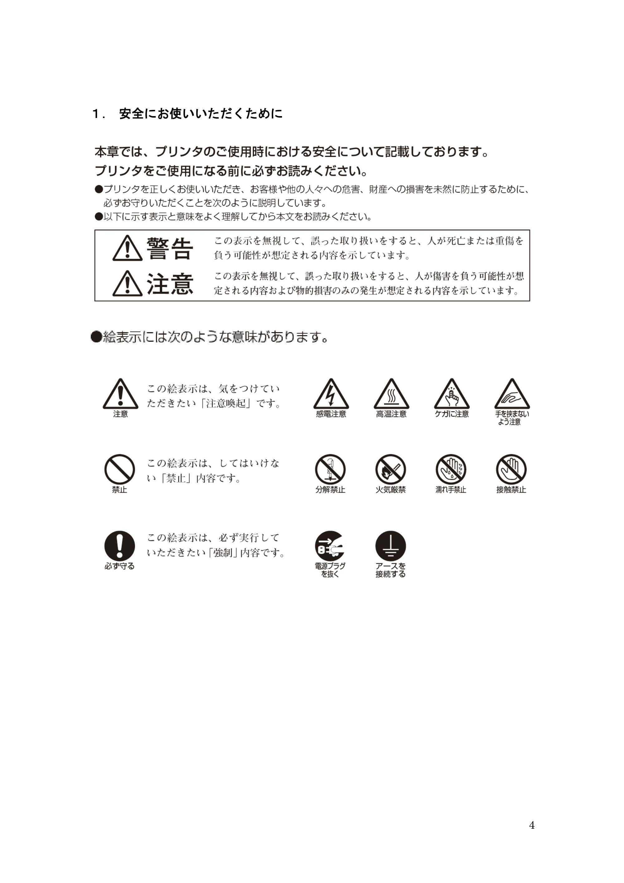サトー GHS612R / HS612R GHS612RⅡ 取扱説明書（第10版） — １．安全にお使いいただくために — 原本ページ — 4ページ