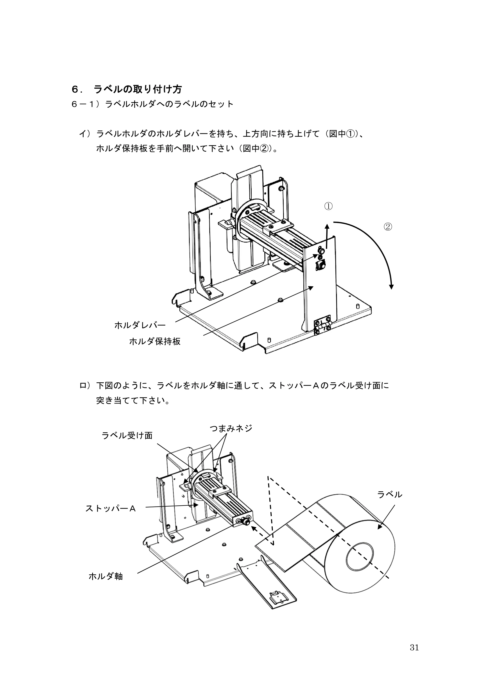 サトー GHS612R / HS612R GHS612RⅡ 取扱説明書（第10版） — ６．ラベルの取り付け方 — 原本ページ — 31ページ