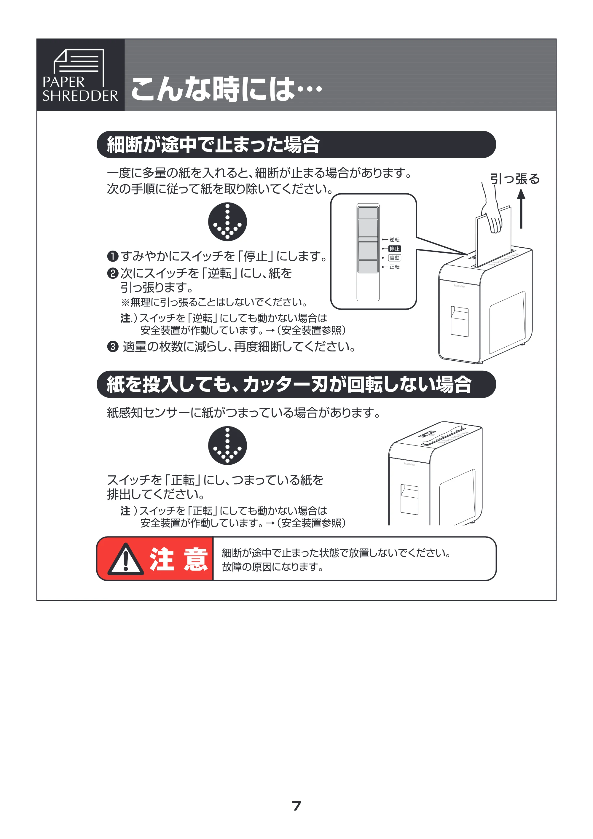 アイリスオーヤマ ペーパーシュレッダー P5HW 取扱説明書 — 原本ページ — 7ページ