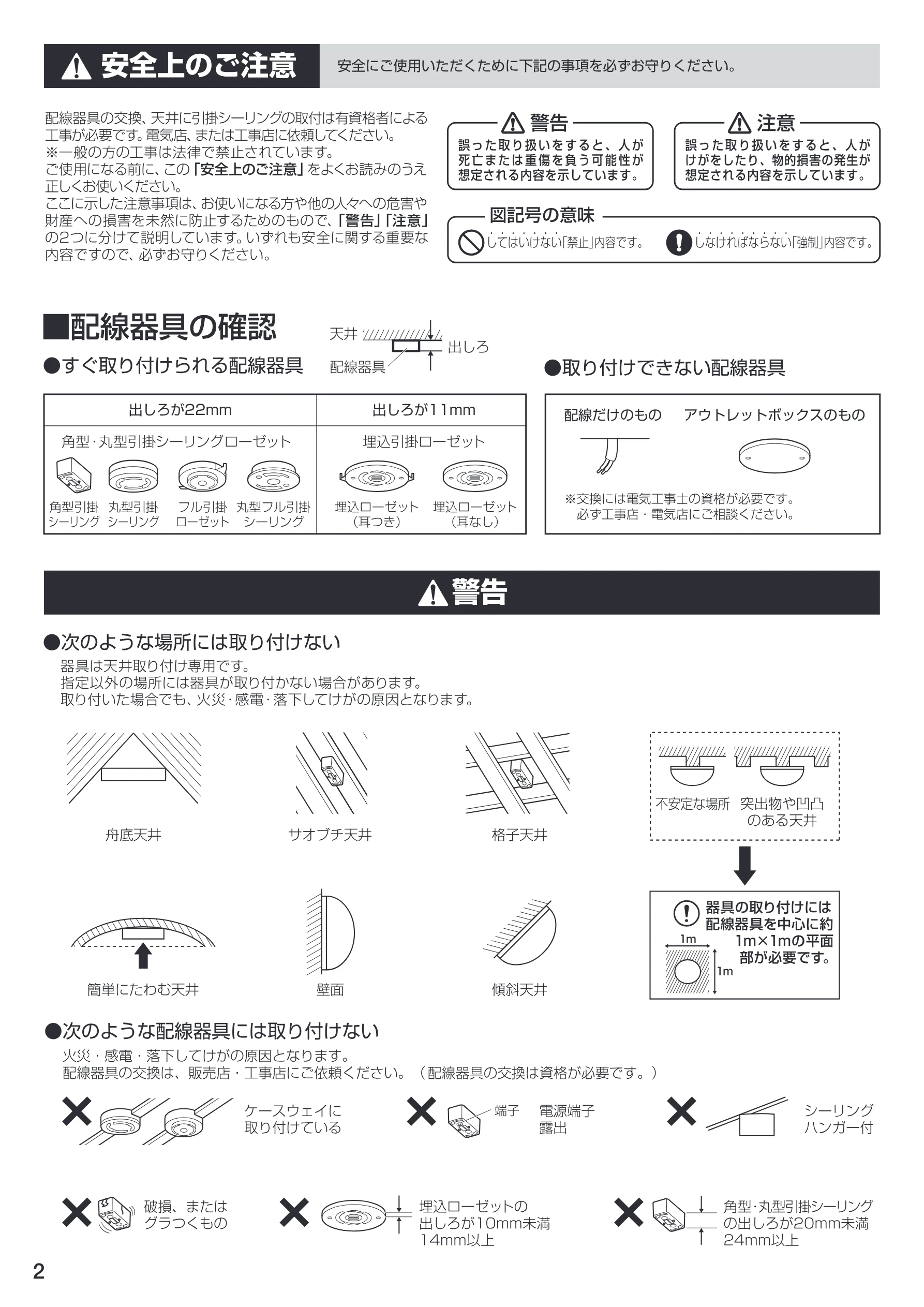 アイリスオーヤマ CL12DL-PHSL 取扱説明書 — ロ = Macias S ORR 天井でしっ @すぐ取り付けられる配線器具 配線器具 信取り付けできない配線器具 — 図版 2-1 — 2ページ