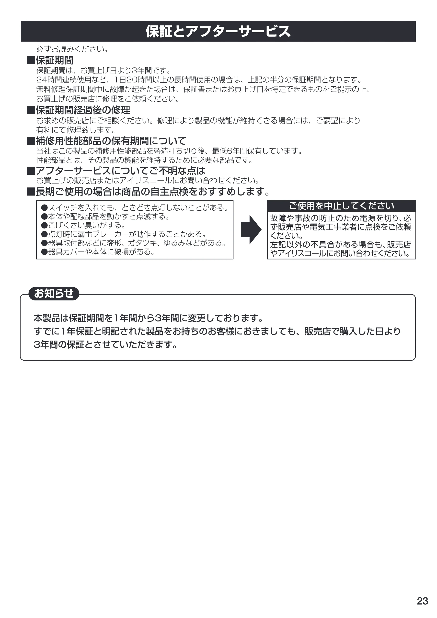 アイリスオーヤマ CL12DL-PHSL 取扱説明書 — お知らせ — 図版 23-1 — 23ページ