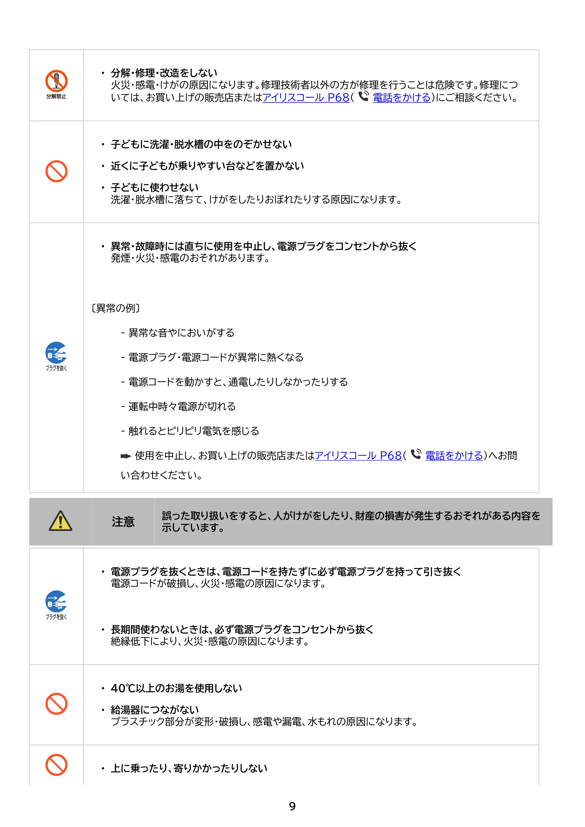 アイリスオーヤマ ITW-60A01 取扱説明書 — 原本ページ — 9ページ