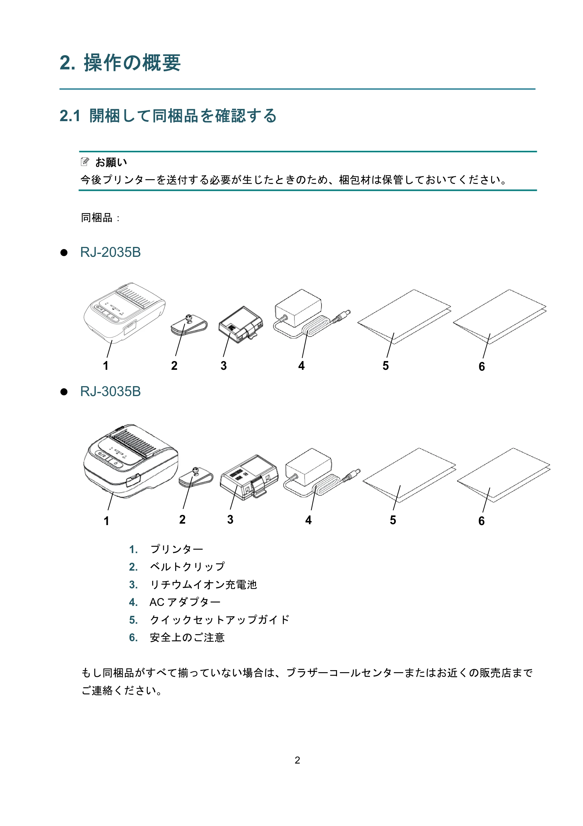 ブラザー RJ-3035B / RJ-2035B ユーザーズガイド — 2. 操作の概要 — 原本ページ — 6ページ