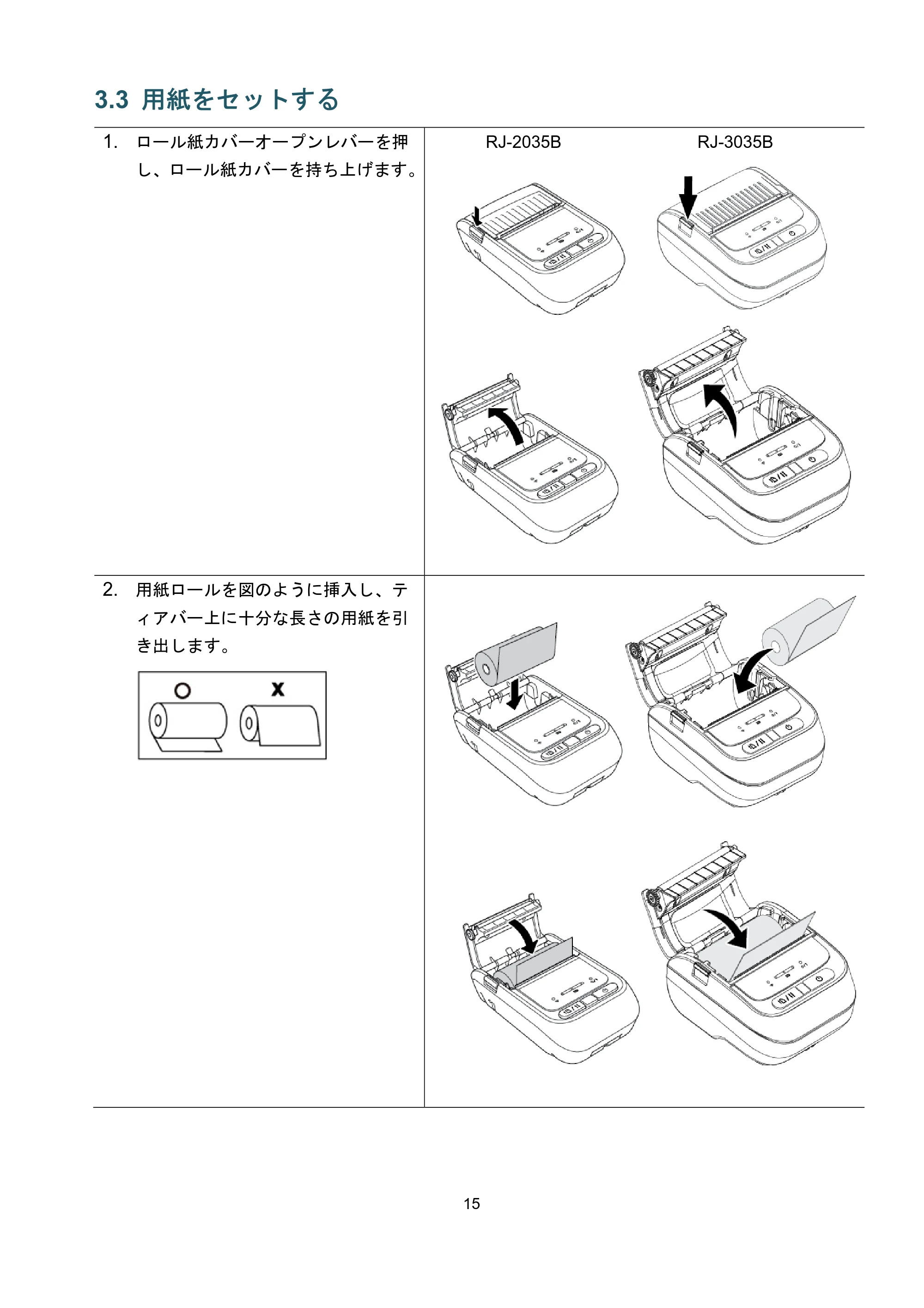 ブラザー RJ-3035B / RJ-2035B ユーザーズガイド — 3.3 用紙をセットする — 原本ページ — 19ページ
