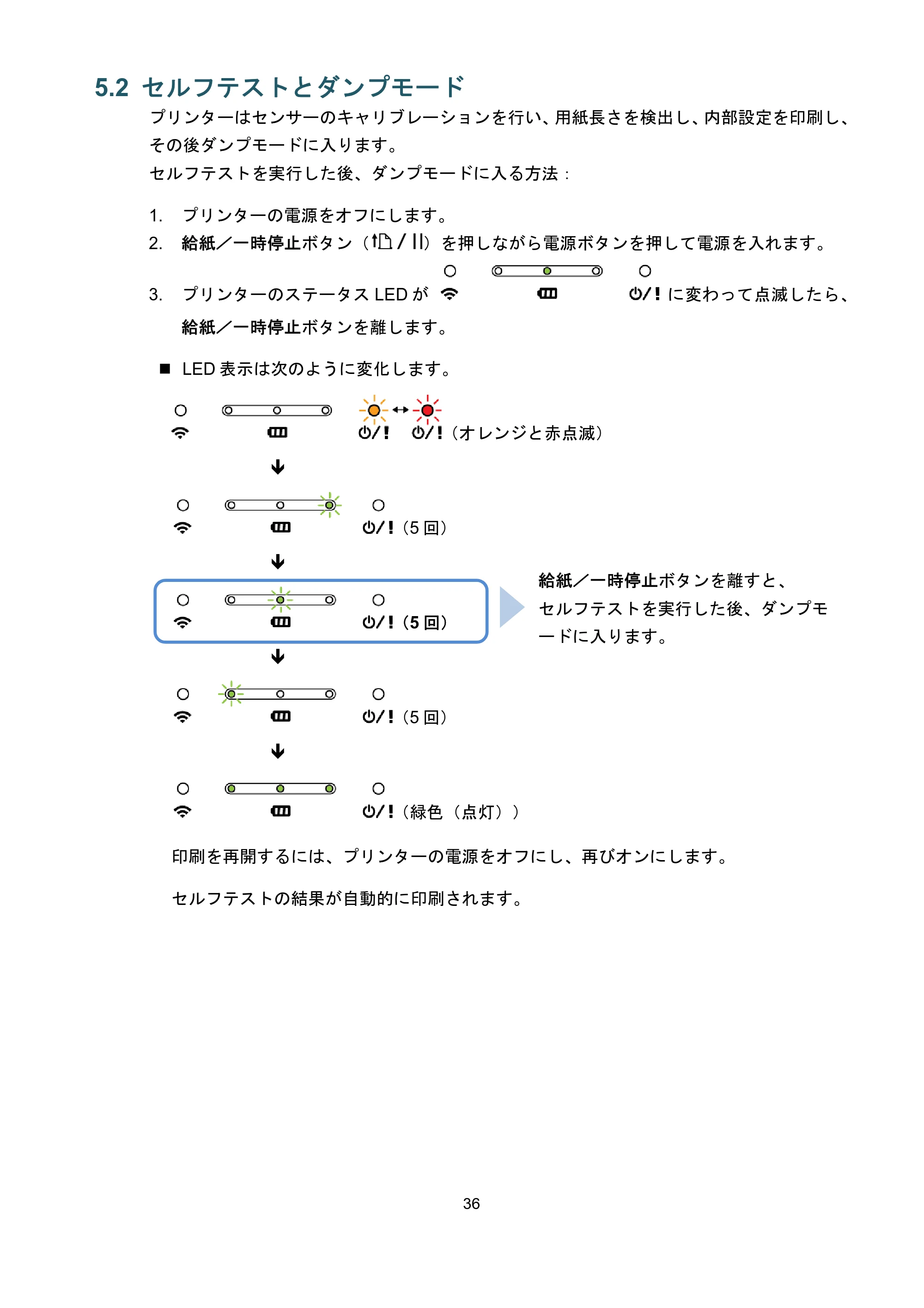 ブラザー RJ-3035B / RJ-2035B ユーザーズガイド — 5.2 セルフテストとダンプモード — 原本ページ — 40ページ