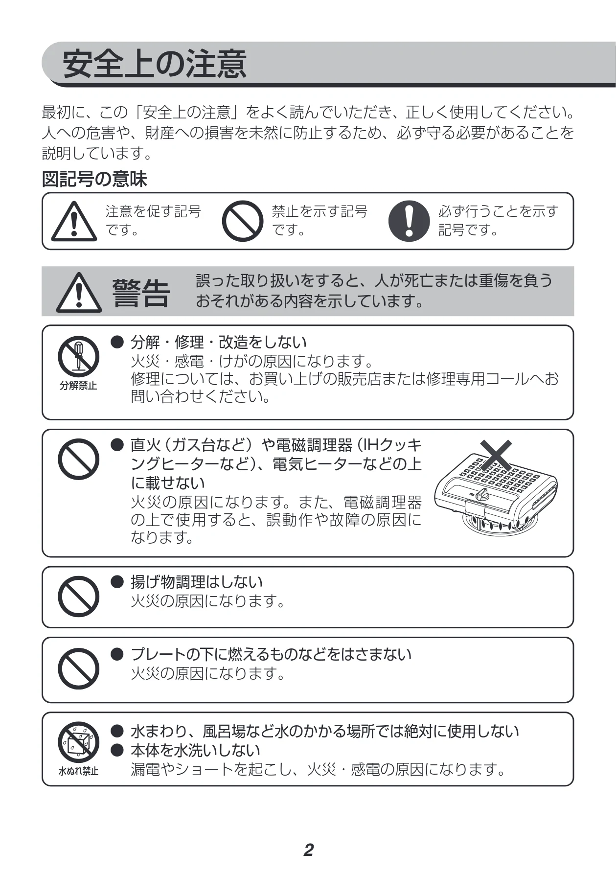 アイリスオーヤマ IMS-902 取扱説明書 — 安全上の注意 — 図版 2-1 — 2ページ