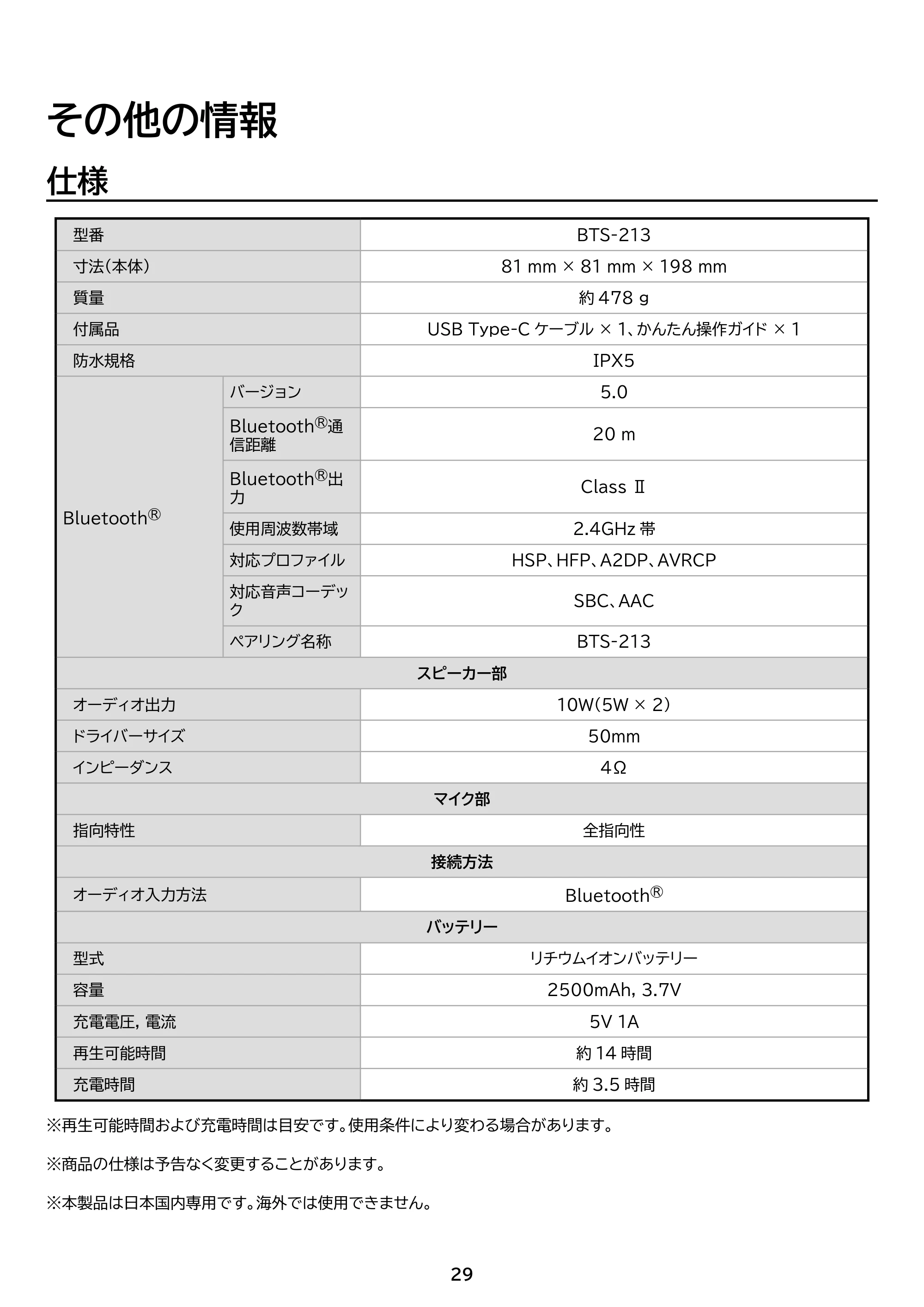 アイリスオーヤマ BTS-213 取扱説明書 — 原本ページ — 29ページ