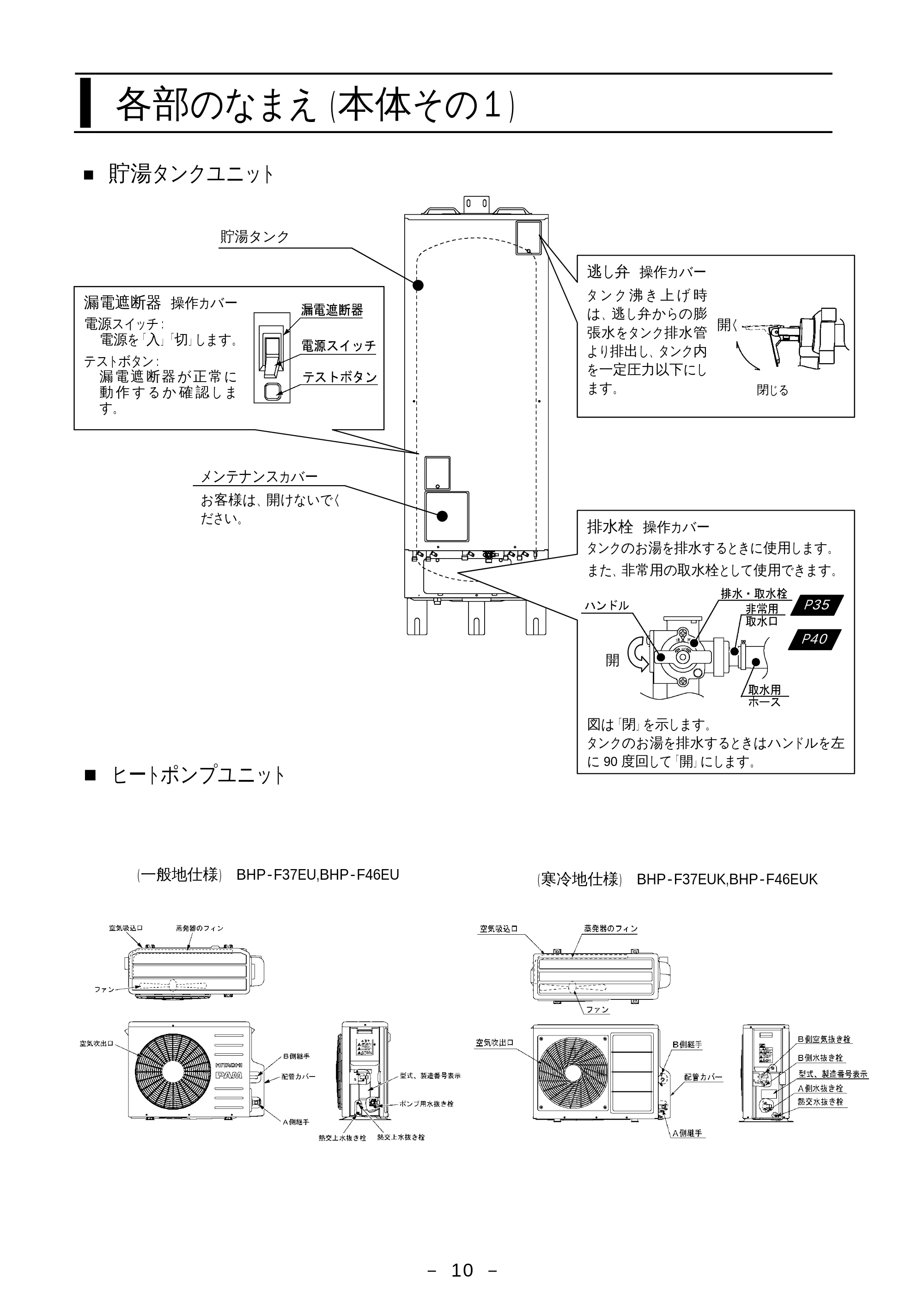 日立 BHP-F37EUK / BHP-F46EUK 取扱説明書 — 各部のなまえ(本体その1) — 原本ページ — 11ページ