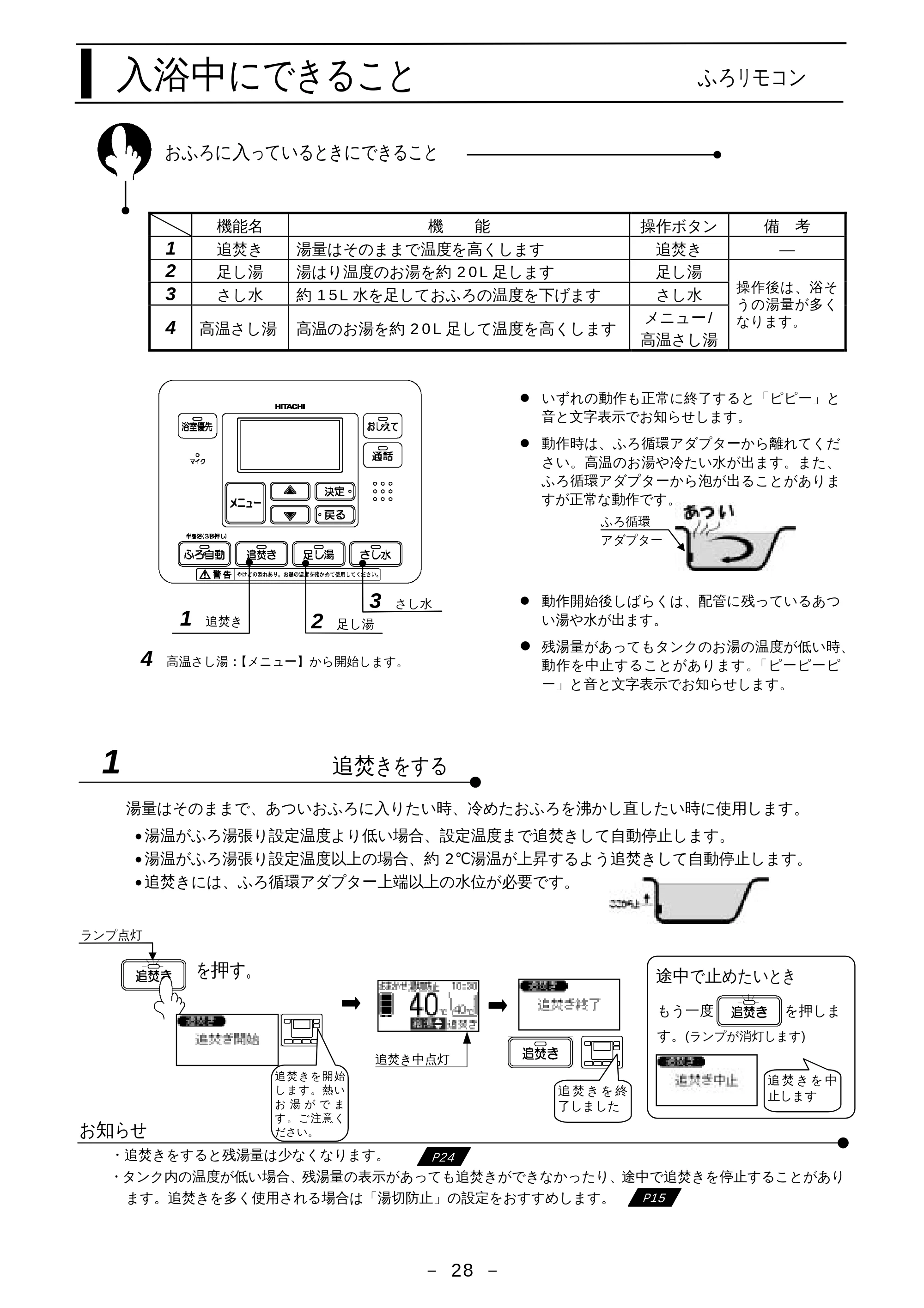 日立 BHP-F37EUK / BHP-F46EUK 取扱説明書 — 入浴中にできること — 原本ページ — 29ページ