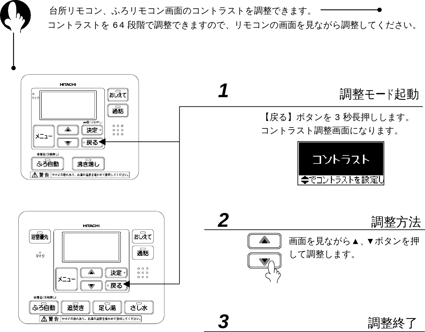 日立 BHP-F37EUK / BHP-F46EUK 取扱説明書 — リモコンのコントラスト設定 — 図版 47-1 — 47ページ