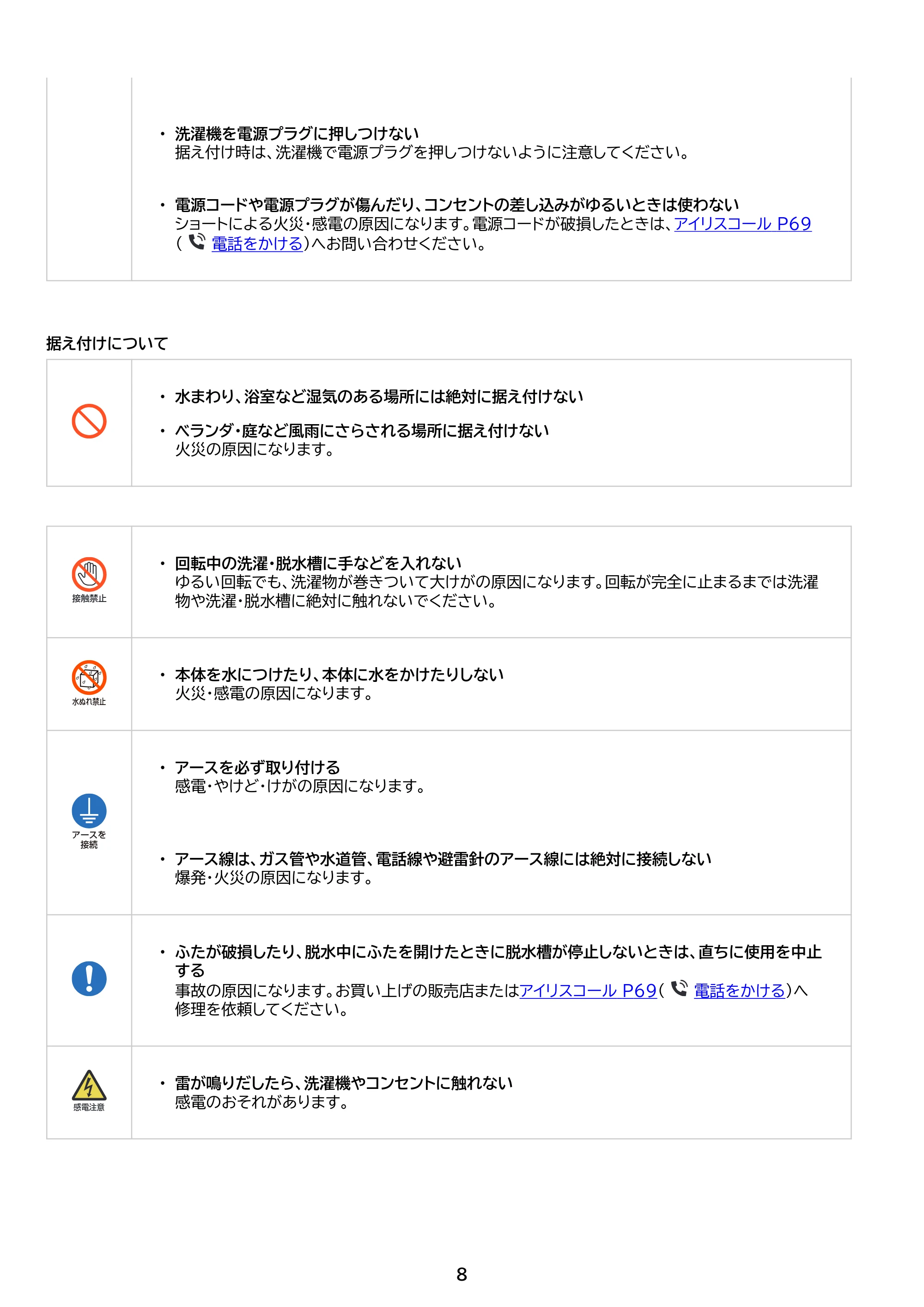 アイリスオーヤマ ITW-70A01 取扱説明書 — 原本ページ — 8ページ