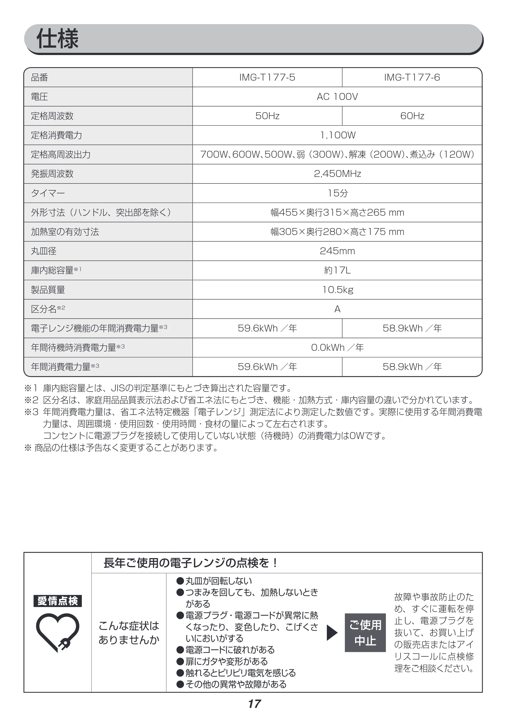 アイリスオーヤマ IMG-T177 取扱説明書 — 原本ページ — 17ページ