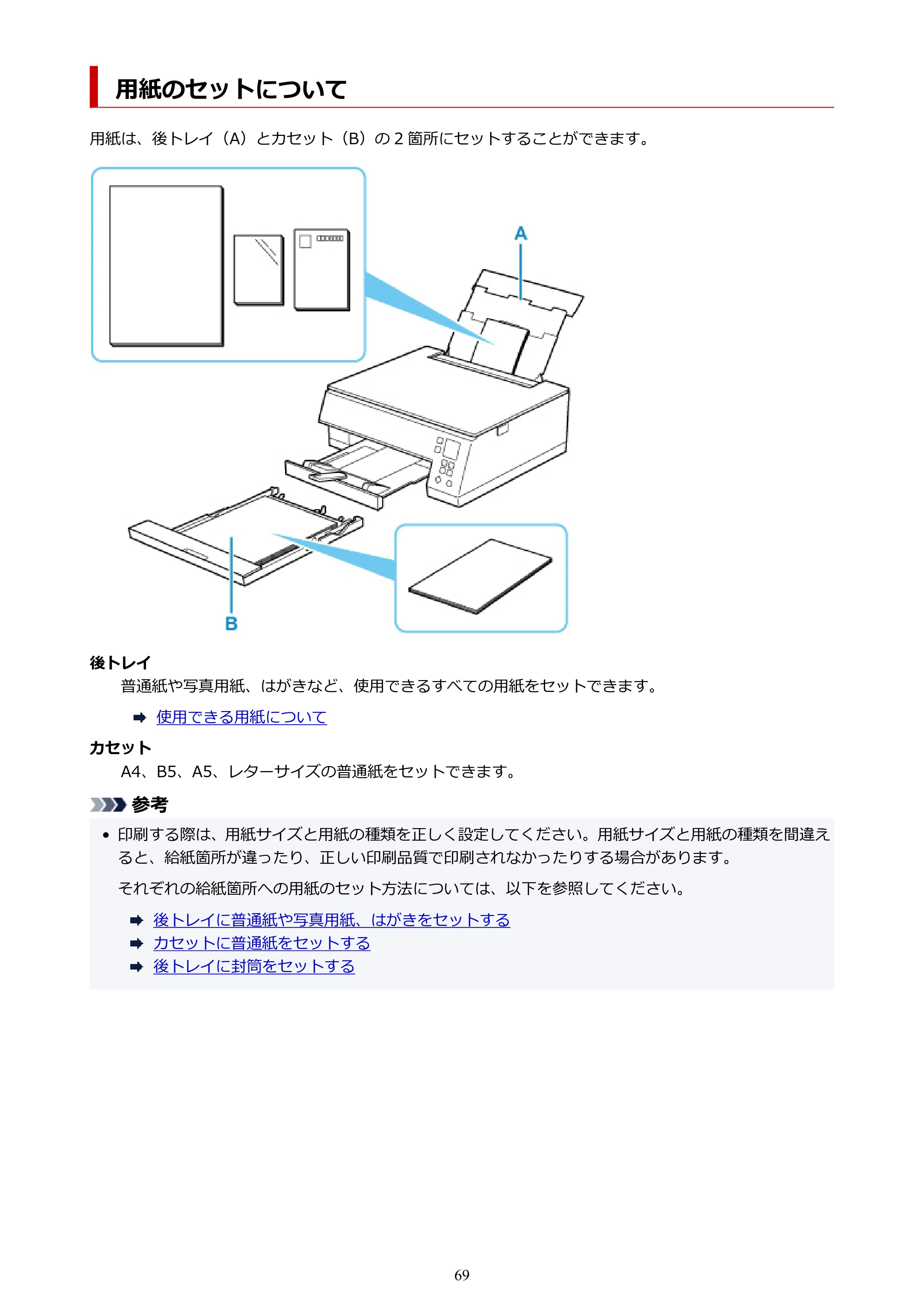 キヤノン PIXUS TS7430 オンラインマニュアル PDF版（Windows版） — 用紙のセットについて — 原本ページ — 69ページ