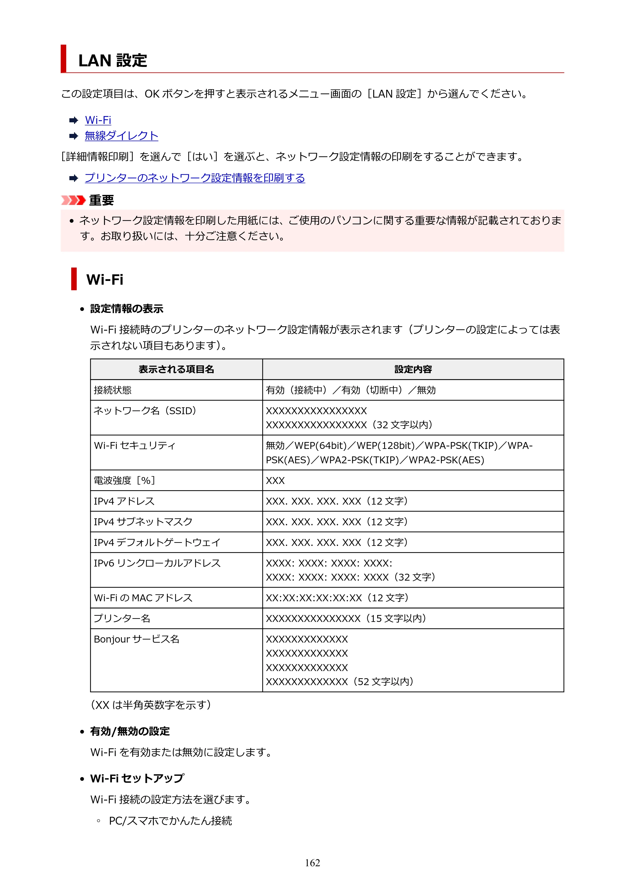 キヤノン PIXUS TS7430 オンラインマニュアル PDF版（Windows版） — LAN 設定 — 原本ページ — 162ページ
